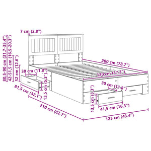 Struttura del letto con testiera-Giroletto con Testiera Rovere Sonoma 120 x 200 cm 129424