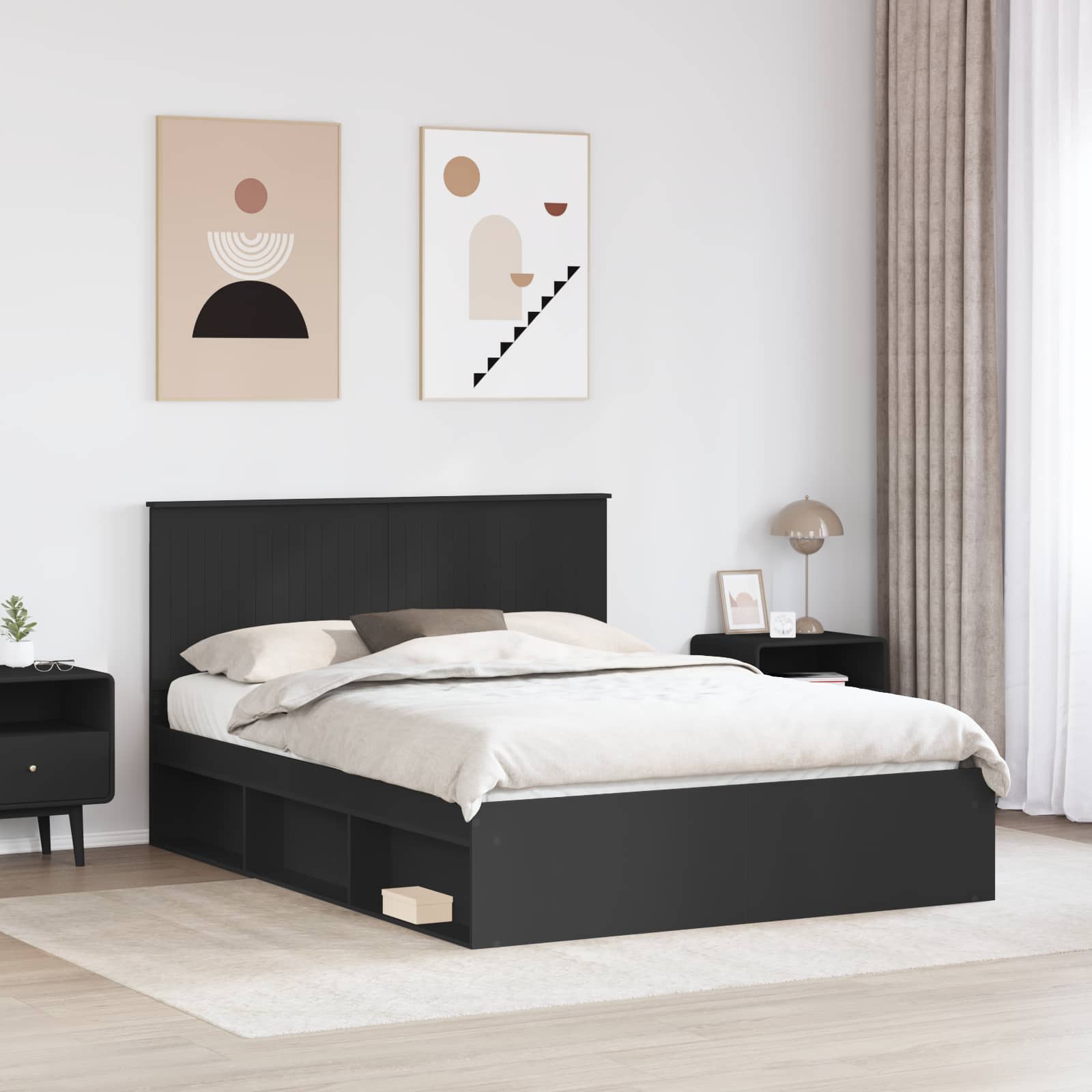 Struttura del letto Nero 150 x 200 cm Pino massello 3410993