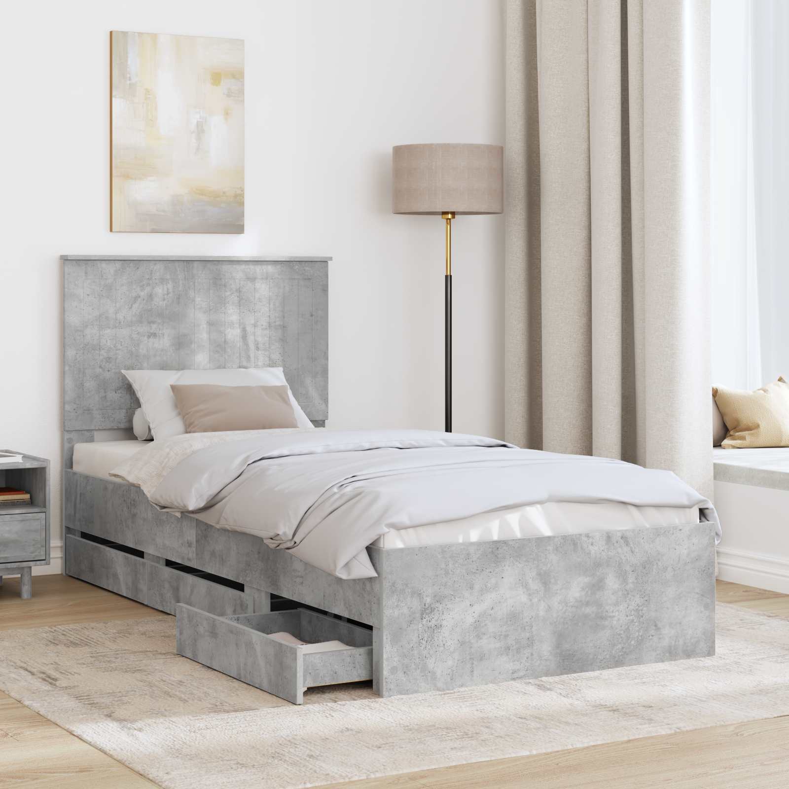 Struttura del letto con cassetto Grigio cemento 90 x 190 cm 3411155