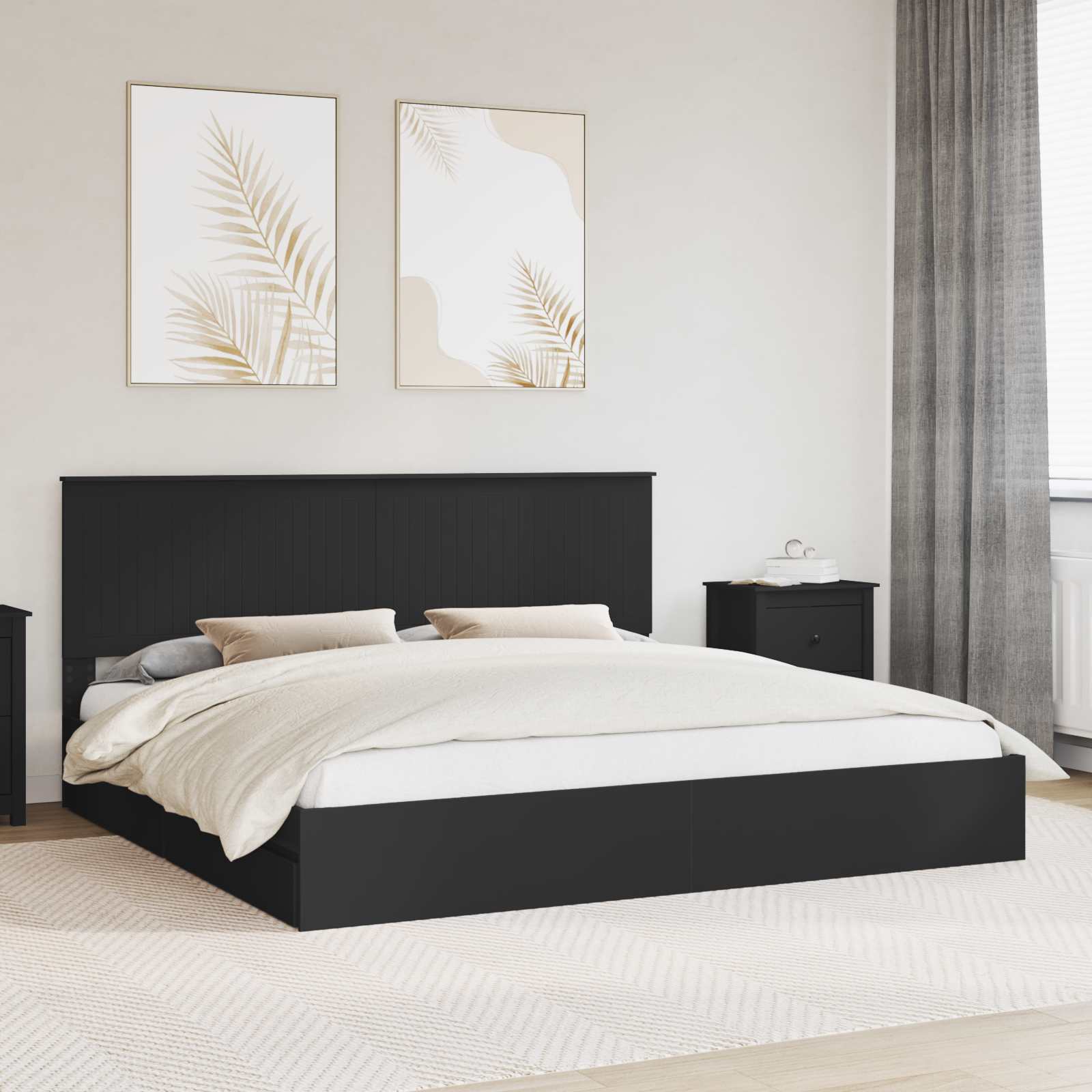 Letto con Contenitore Nero 200 x 200 cm Legno multistrato 3411174