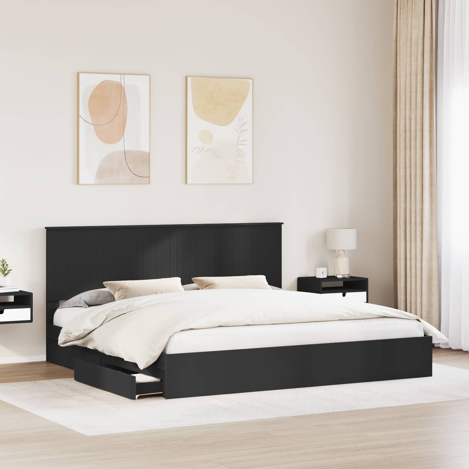 Letto con Contenitore Nero 200 x 200 cm Legno multistrato 3411174