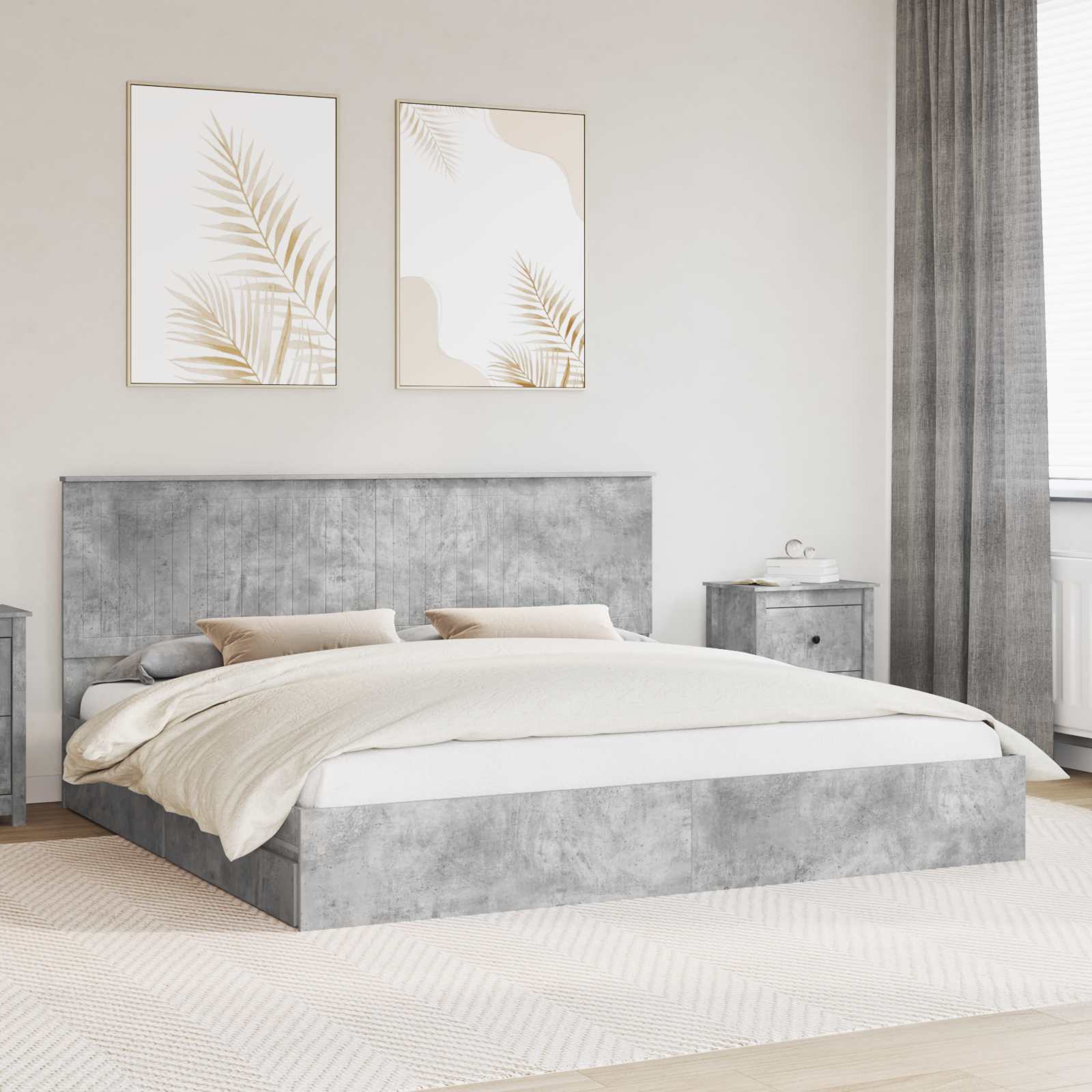 Letto con Contenitore con testiera-Struttura Letto con contenitore Grigio cemento 200 x 200 cm 456407
