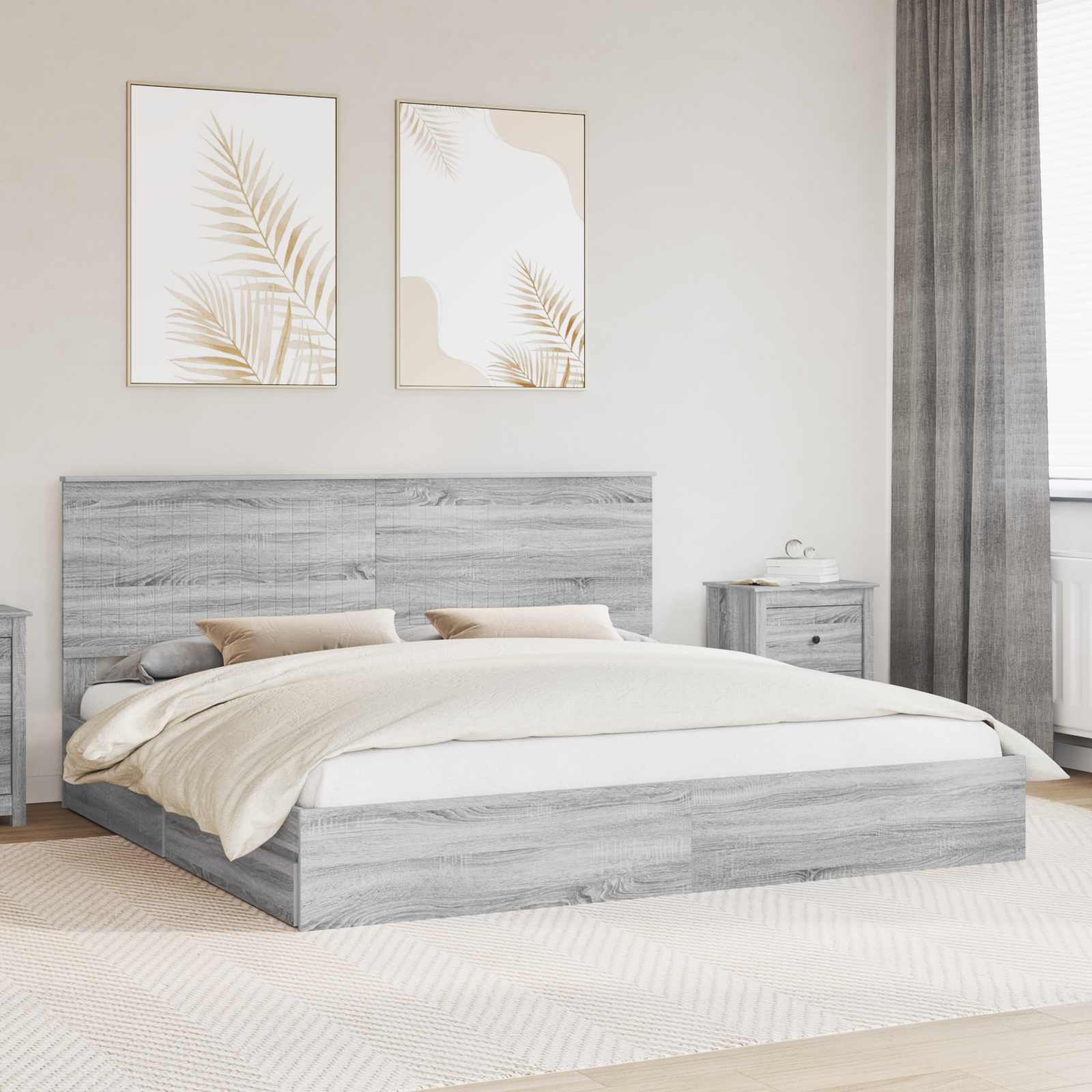 Letto con Contenitore con testiera Grigio Sonoma 200 x 200 cm 3411178