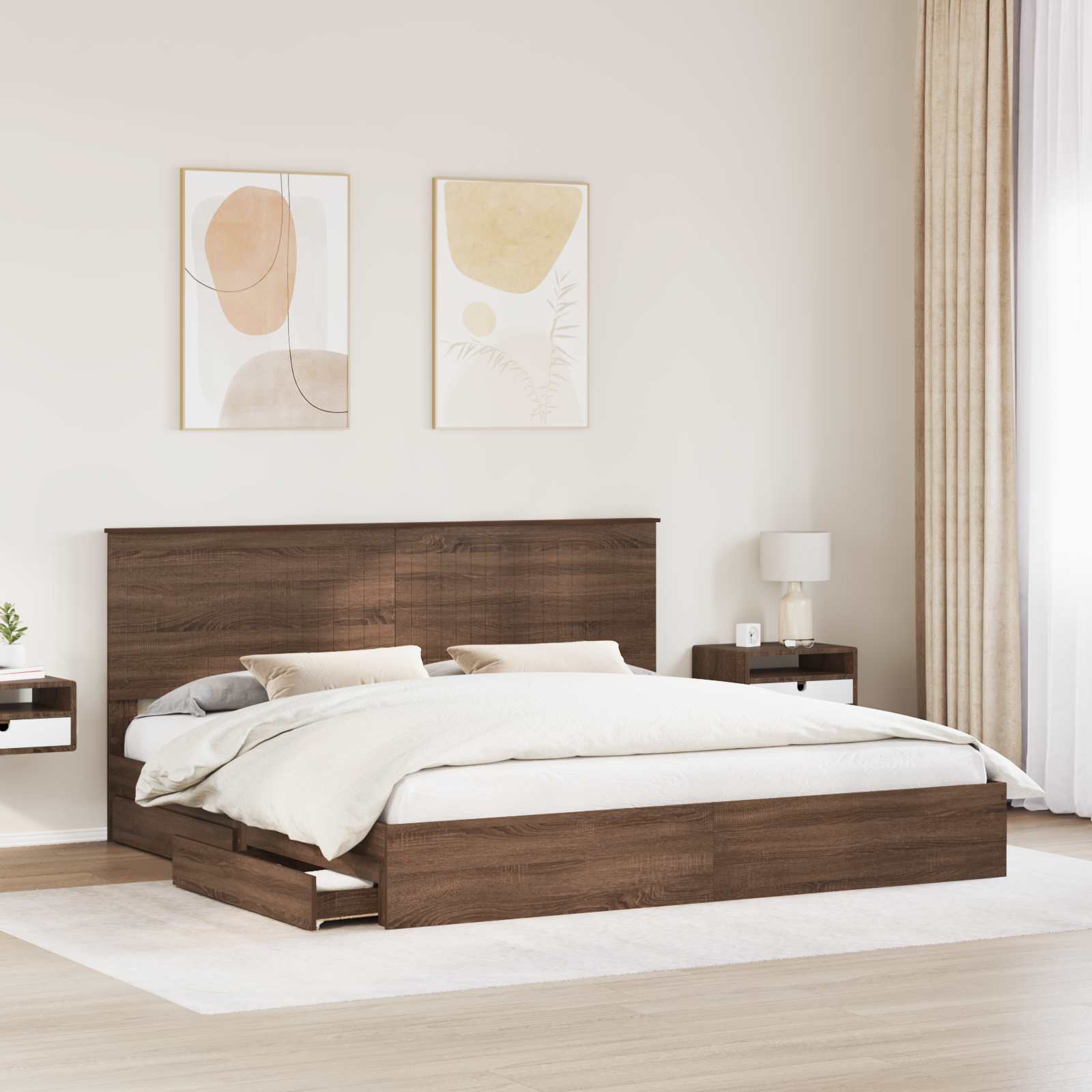 Letto con Contenitore con testiera Rovere Marrone 200 x 200 cm 3411179