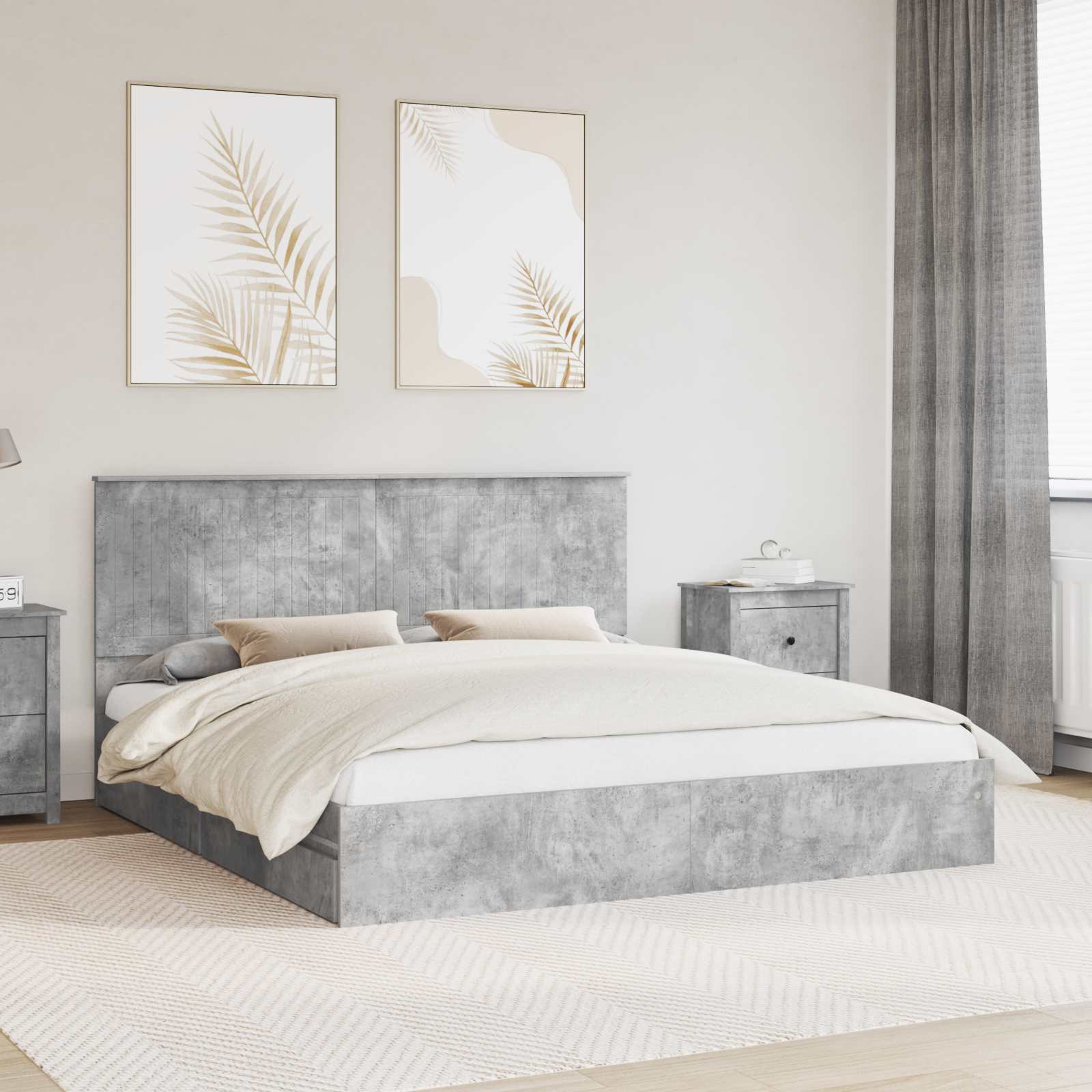Letto con Contenitore con testiera-Struttura Letto con contenitore Grigio cemento 180 x 200 cm 322251