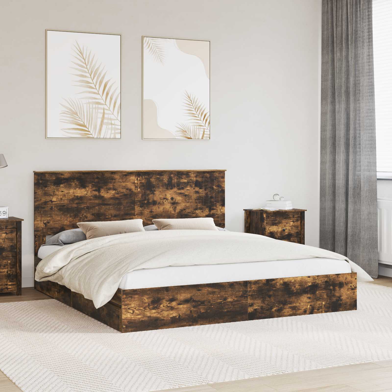 Letto con Contenitore con testiera-Struttura Letto con contenitore Rovere fum¨¦ 180 x 200 cm 699835