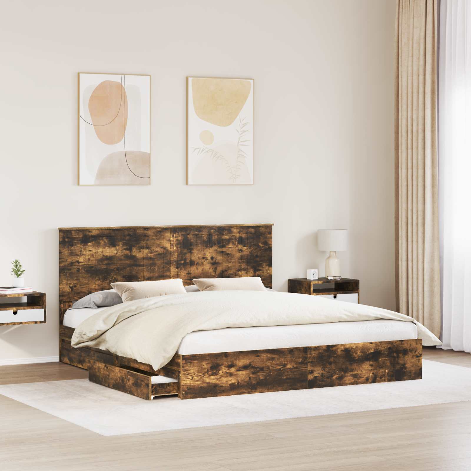 Letto con Contenitore con testiera-Struttura Letto con contenitore Rovere fum¨¦ 180 x 200 cm 699835