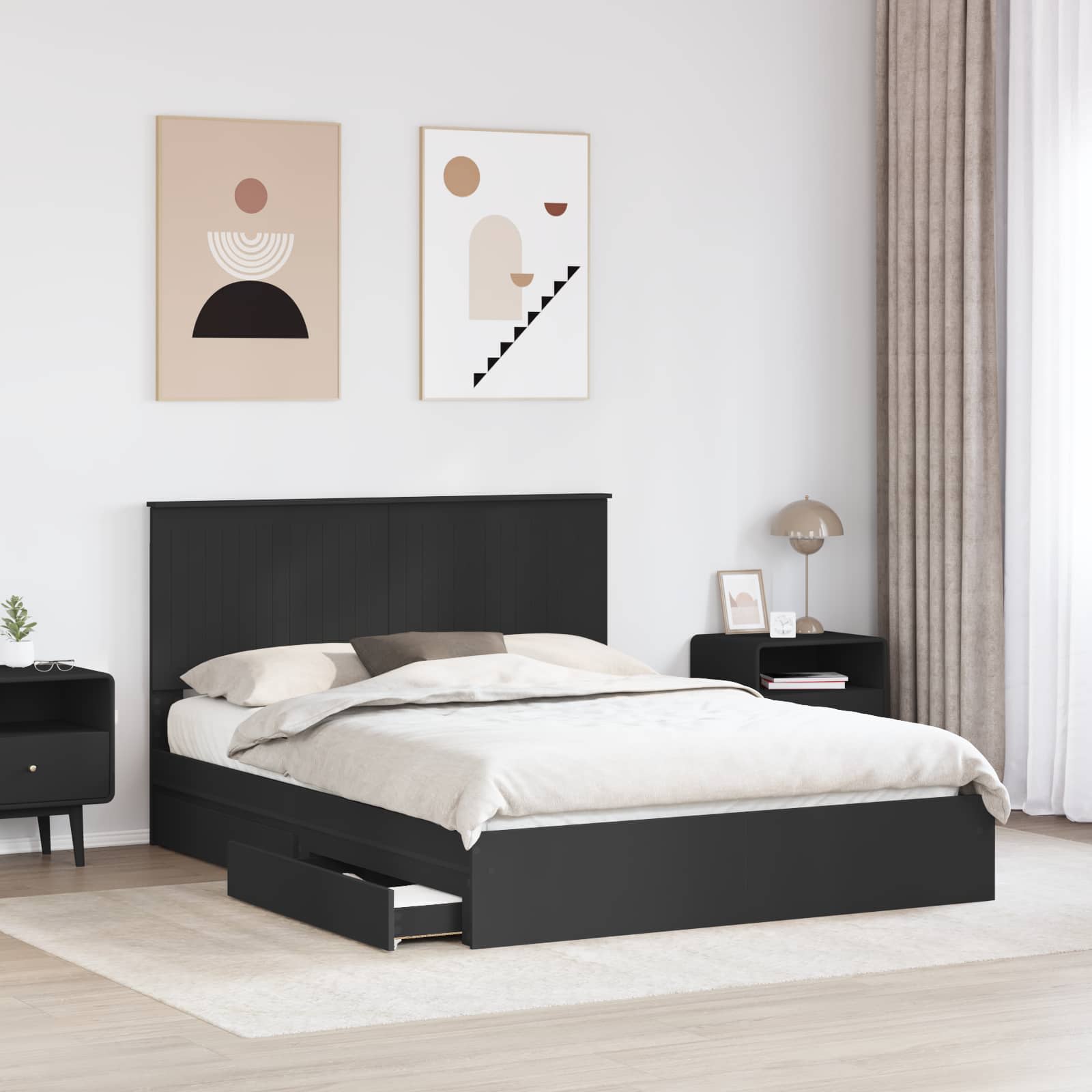 Letto con Contenitore Nero 150 x 200 cm Legno multistrato 3411195