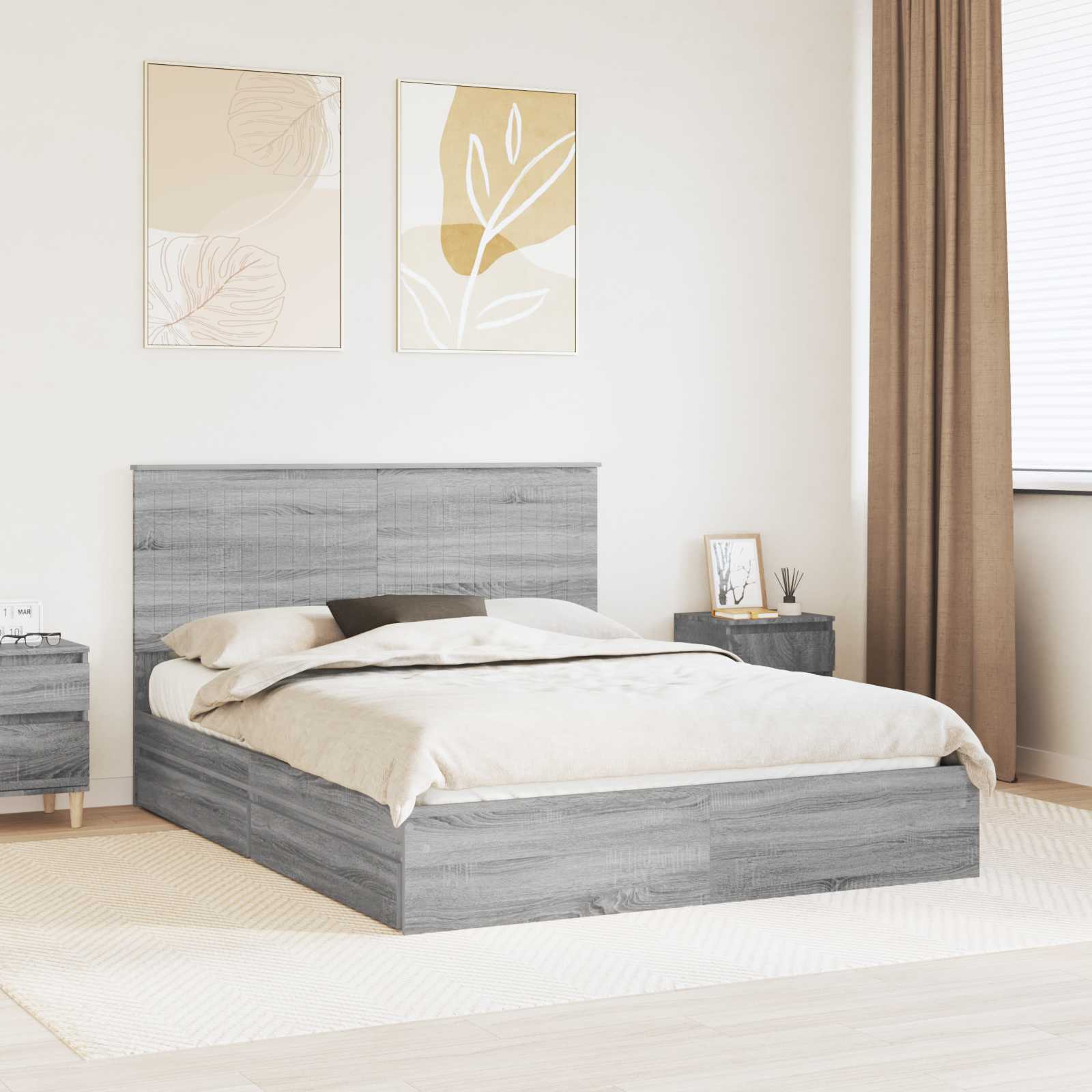 Letto con Contenitore con testiera-Struttura Letto con contenitore Grigio Sonoma 150 x 200 cm 363184