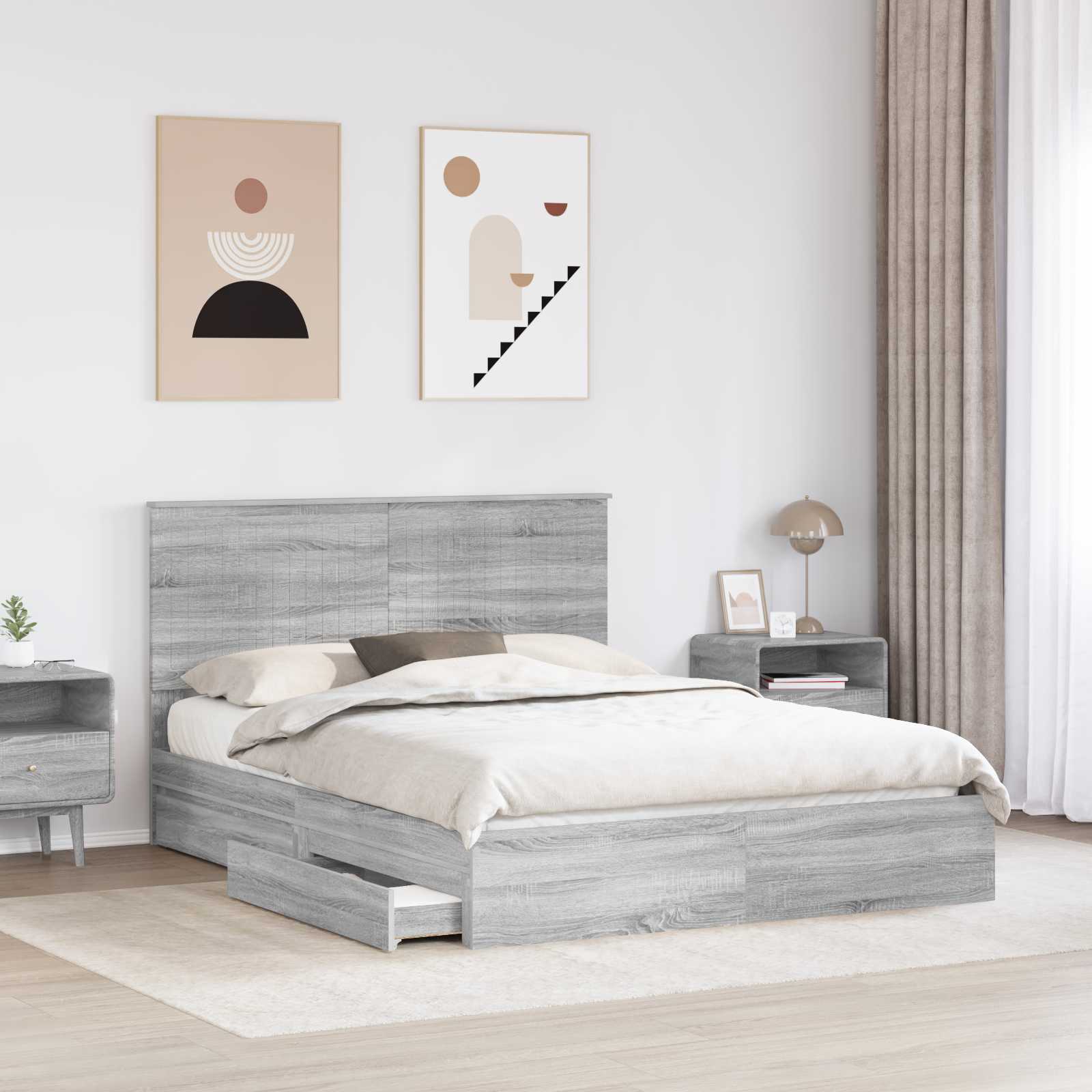 Letto con Contenitore con testiera-Struttura Letto con contenitore Grigio Sonoma 150 x 200 cm 363184
