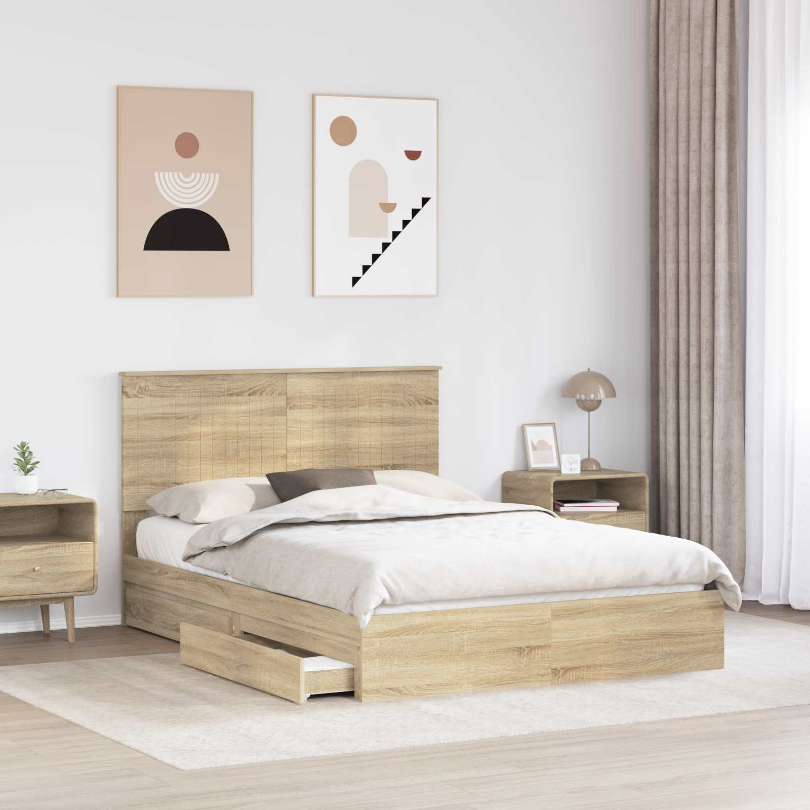 Letto con Contenitore con testiera Rovere Sonoma 140 x 200 cm 3411203