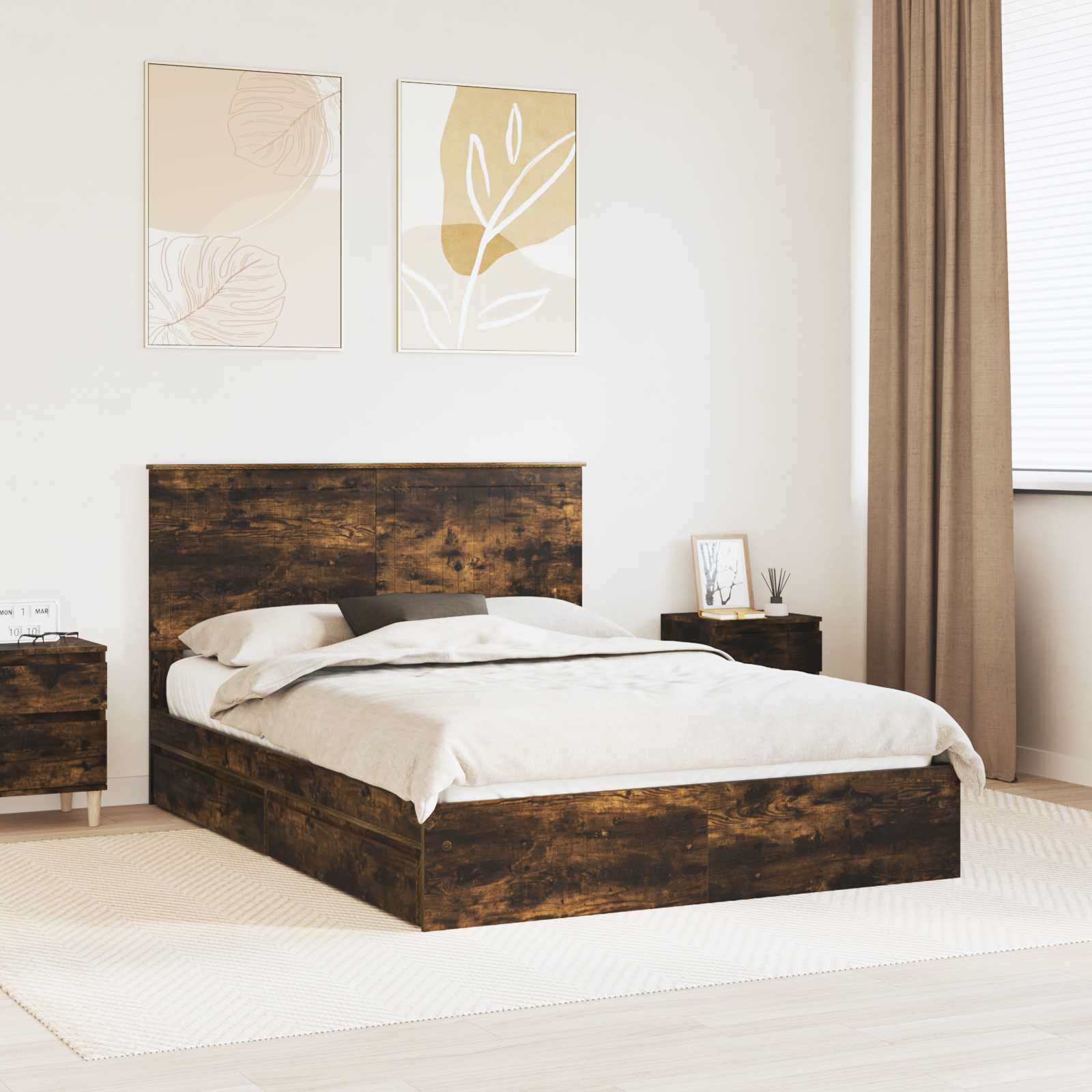 Letto con Contenitore con testiera-Struttura Letto con contenitore Rovere fum¨¦ 140 x 200 cm 792359