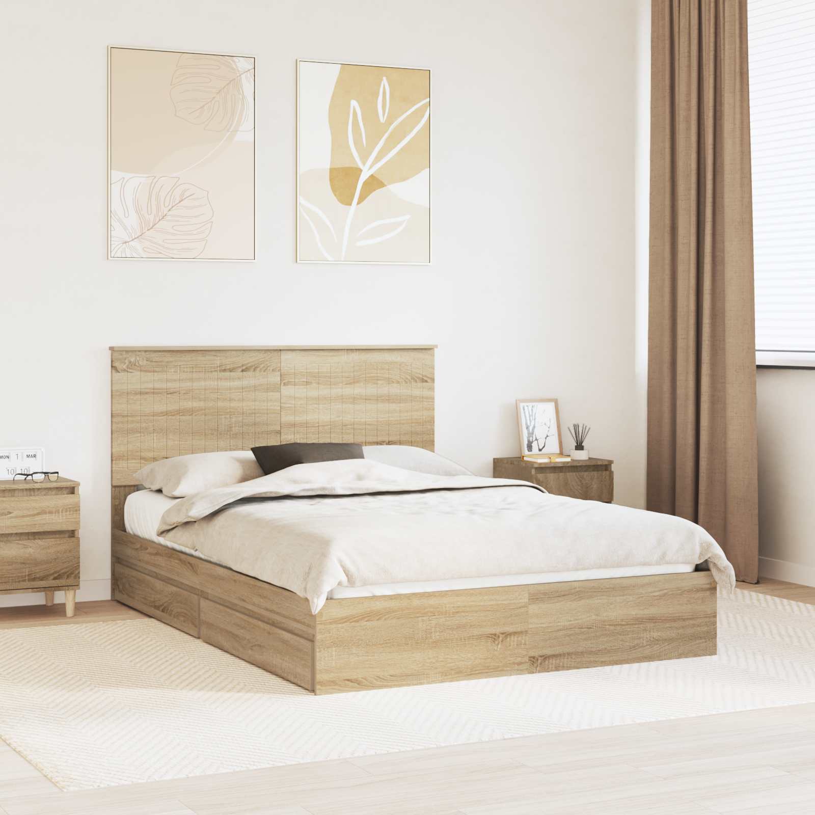 Letto con Contenitore con testiera-Struttura Letto con contenitore Rovere Sonoma 140 x 190 cm 783171