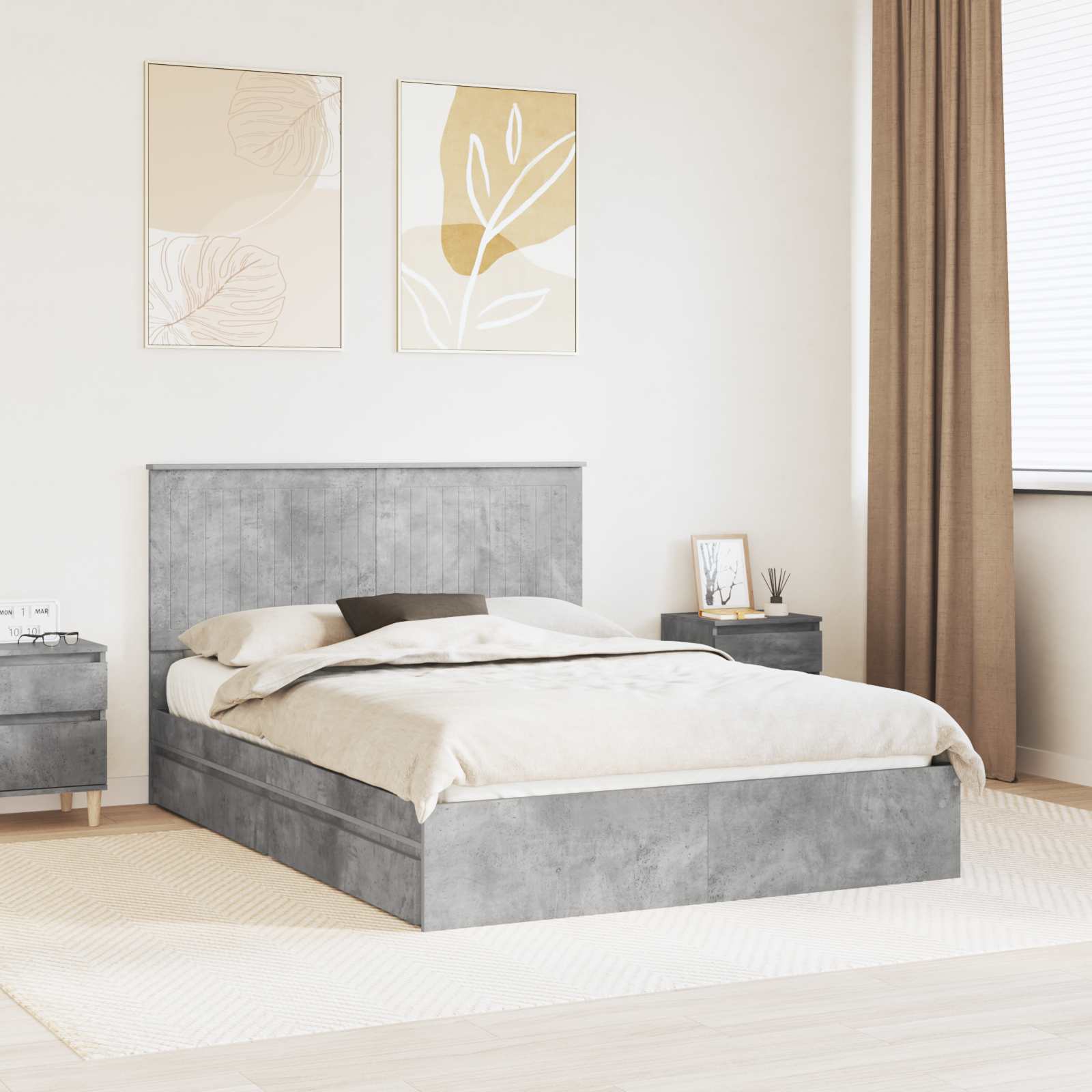 Letto con Contenitore con testiera-Struttura Letto con contenitore Grigio cemento 135 x 190 cm 127019