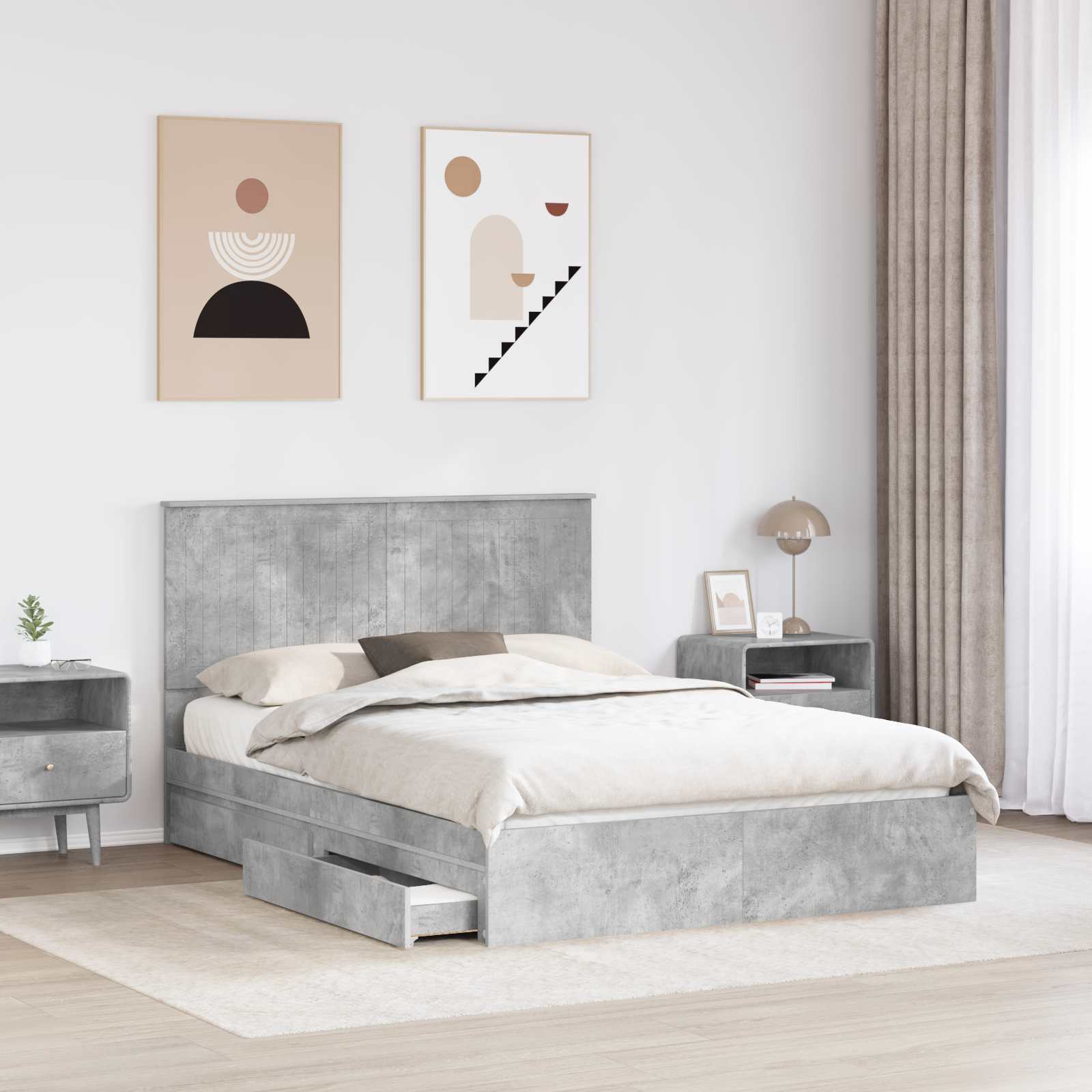 Letto con Contenitore con testiera Grigio cemento 135 x 190 cm 3411218