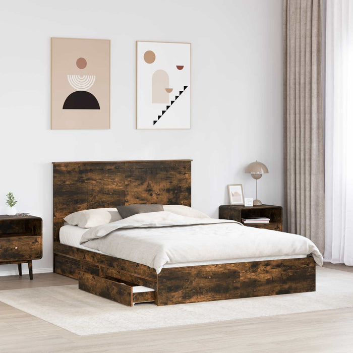 Letto con Contenitore con testiera-Struttura Letto con contenitore Rovere fum¨¦ 135 x 190 cm 504170