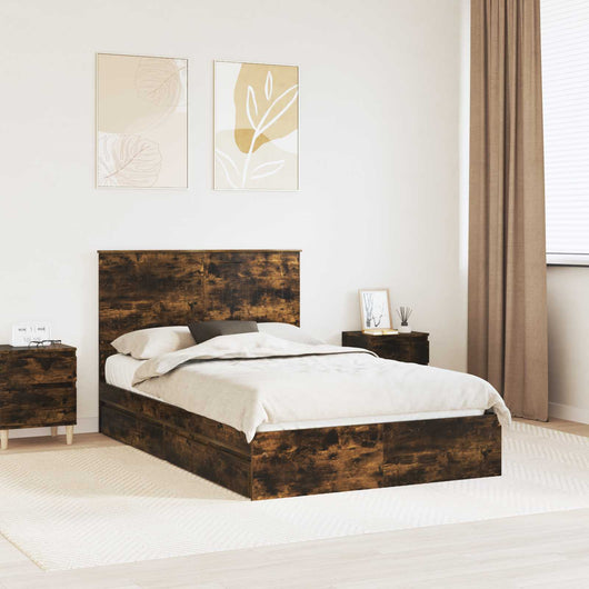 Letto con Contenitore con testiera-Struttura Letto con contenitore Rovere fum¨¦ 120 x 190 cm 834368