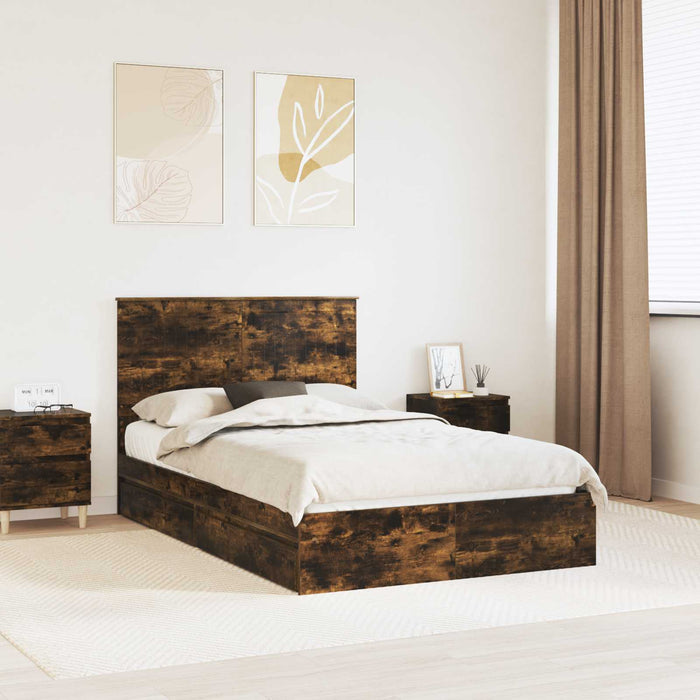Letto con Contenitore con testiera-Struttura Letto con contenitore Rovere fum¨¦ 120 x 190 cm 834368