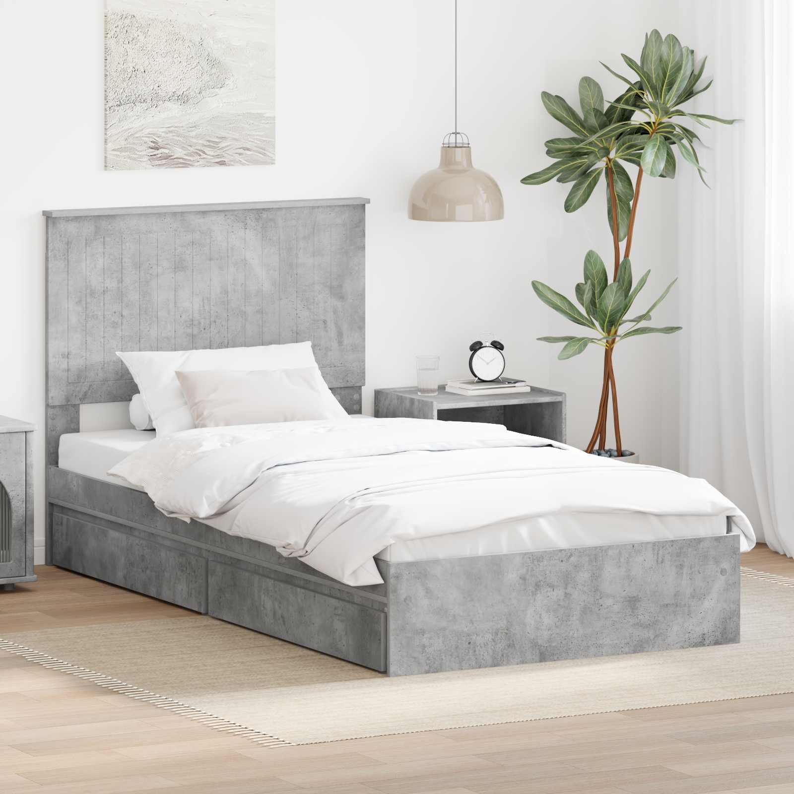 Letto con Contenitore con testiera-Struttura Letto con contenitore Grigio cemento 100 x 200 cm 580548