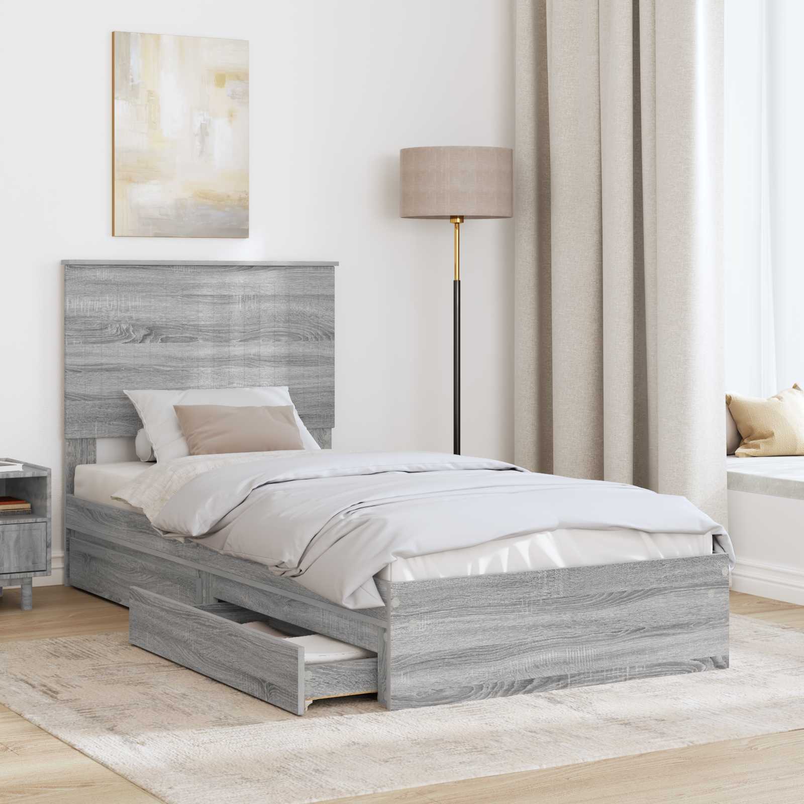 Letto con Contenitore con testiera-Struttura Letto con contenitore Grigio Sonoma 90 x 200 cm 265495