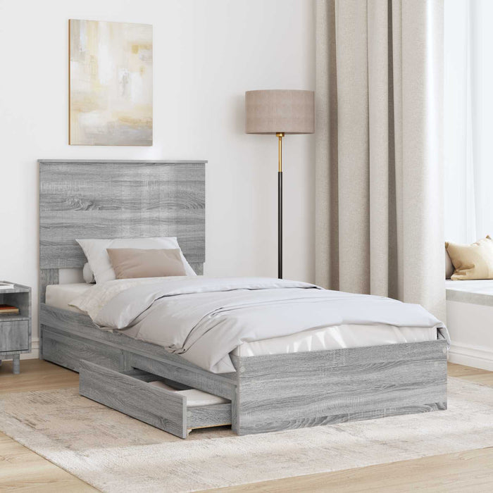 Letto con Contenitore con testiera-Struttura Letto con contenitore Grigio Sonoma 90 x 200 cm 265495