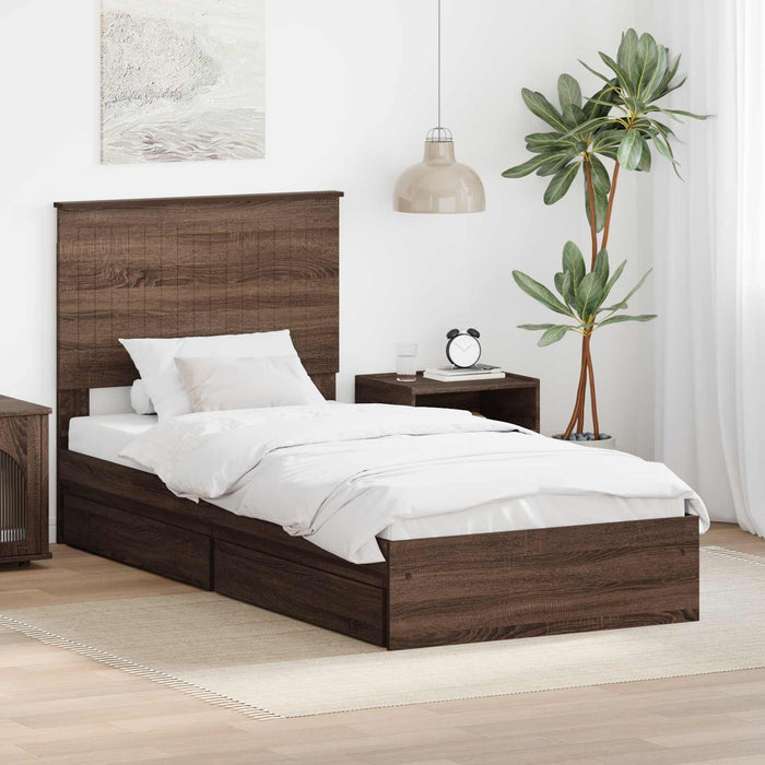 Letto con Contenitore con testiera-Struttura Letto con contenitore Rovere Marrone 90 x 200 cm 750385