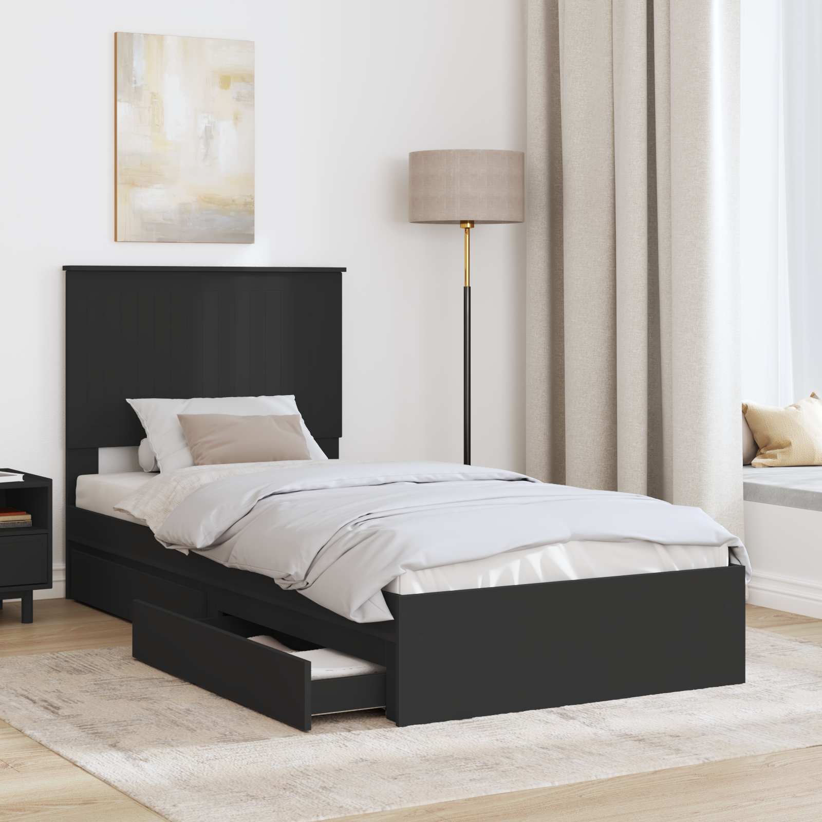 Letto con Contenitore Nero 90 x 190 cm Legno multistrato 3411251