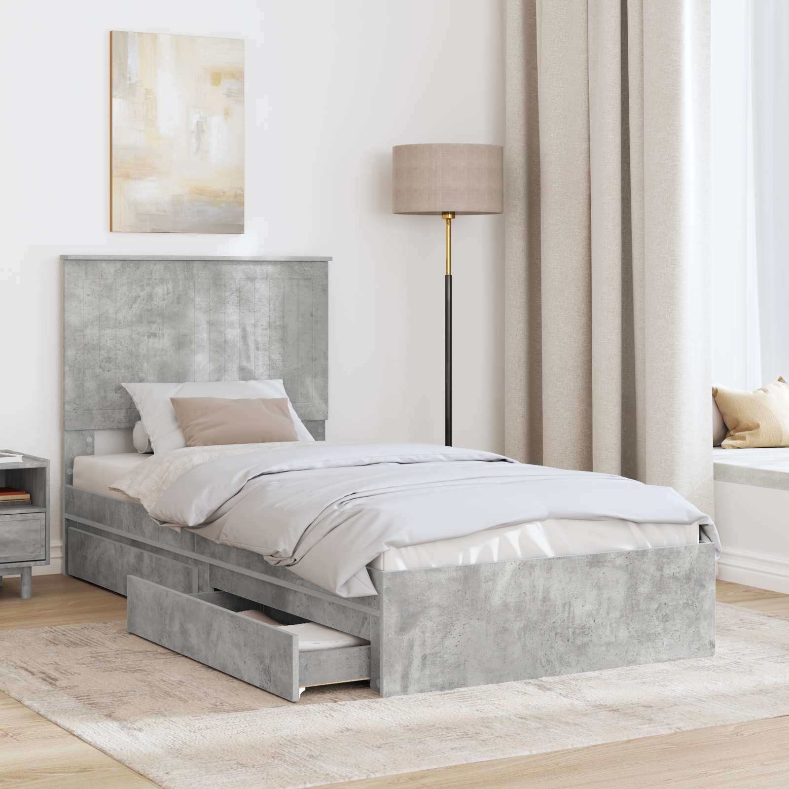 Letto con Contenitore con testiera Grigio cemento 90 x 190 cm 3411253