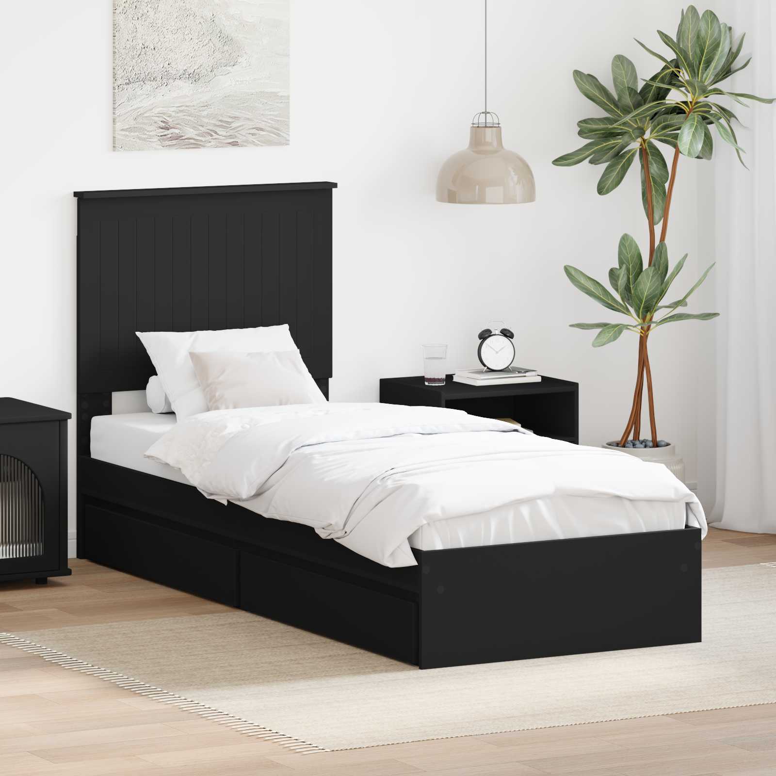 Letto con Contenitore Nero 75 x 190 cm Legno multistrato 3411258