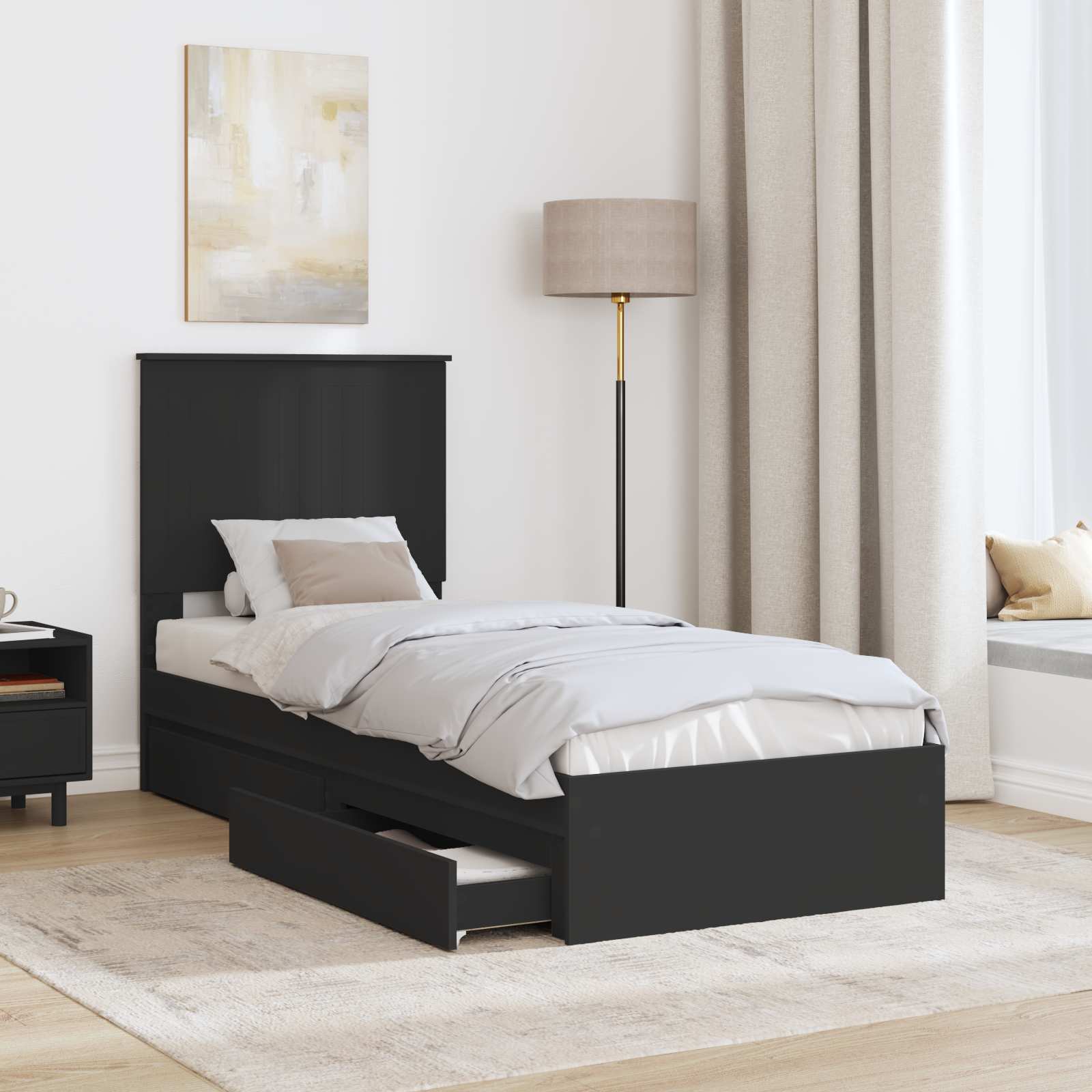 Letto con Contenitore Nero 75 x 190 cm Legno multistrato 3411258