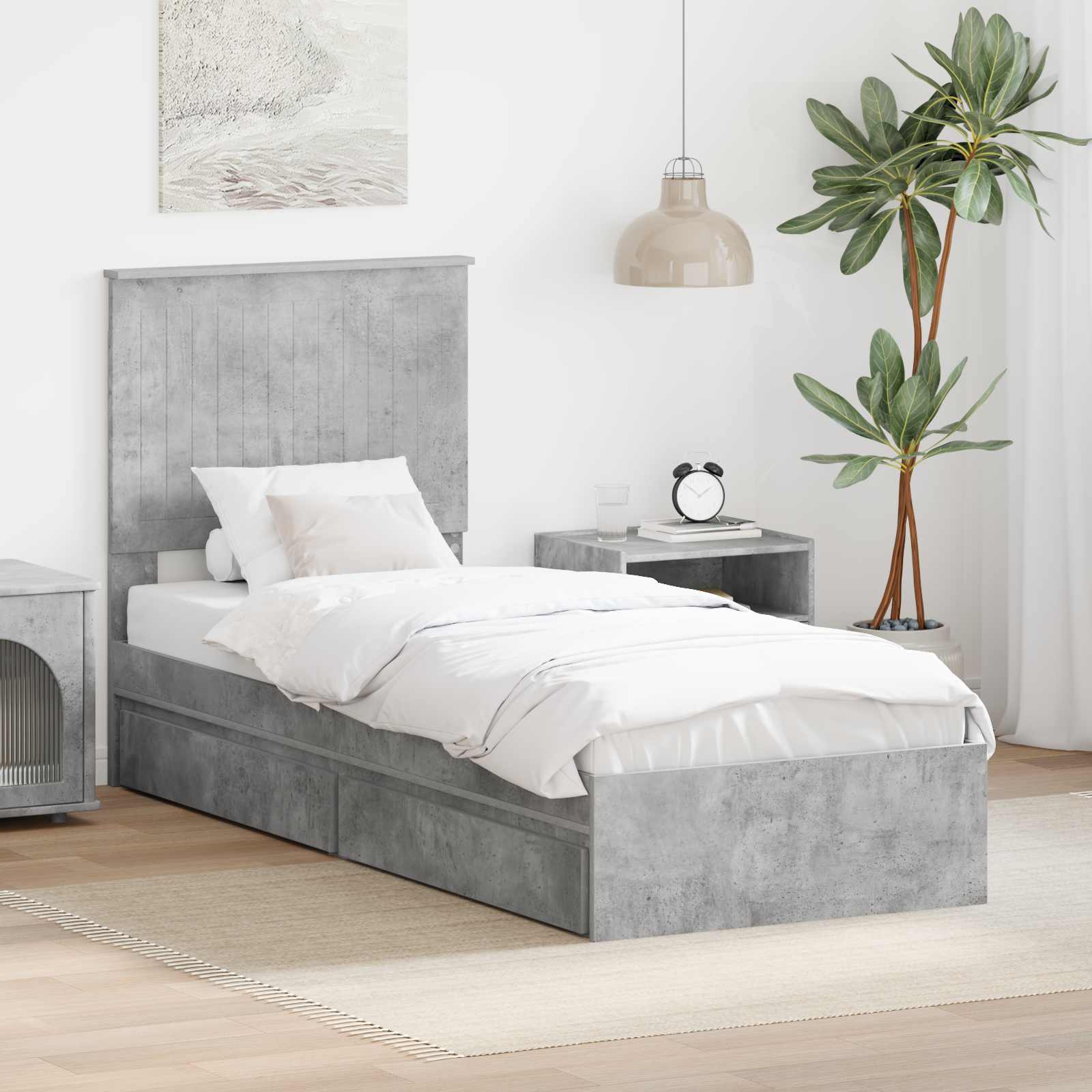 Letto con Contenitore con testiera Grigio cemento 75 x 190 cm 3411260