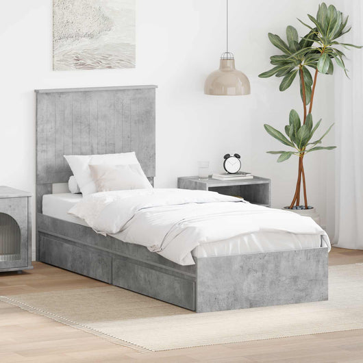 Letto con Contenitore con testiera Grigio cemento 75 x 190 cm 3411260