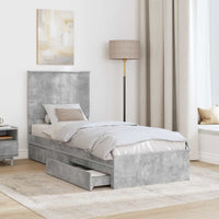 Letto con Contenitore con testiera-Struttura Letto con contenitore Grigio cemento 75 x 190 cm 184366