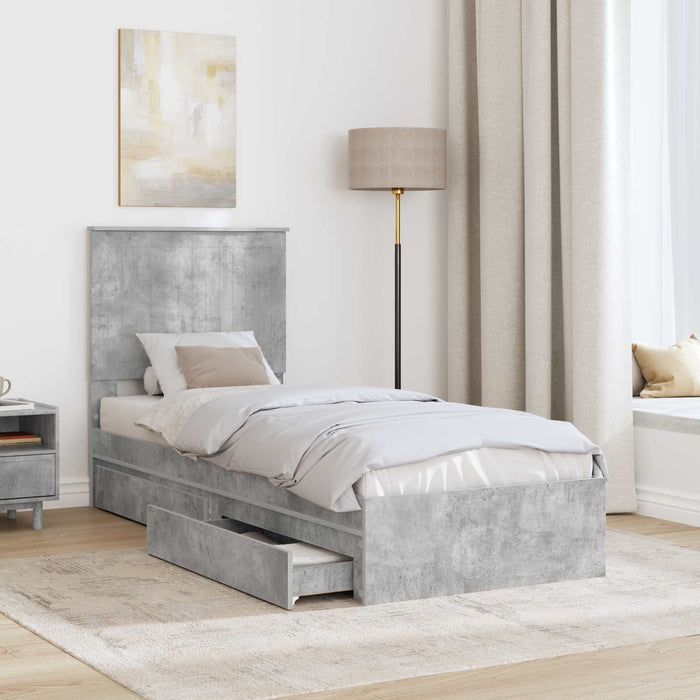 Letto con Contenitore con testiera-Struttura Letto con contenitore Grigio cemento 75 x 190 cm 184366