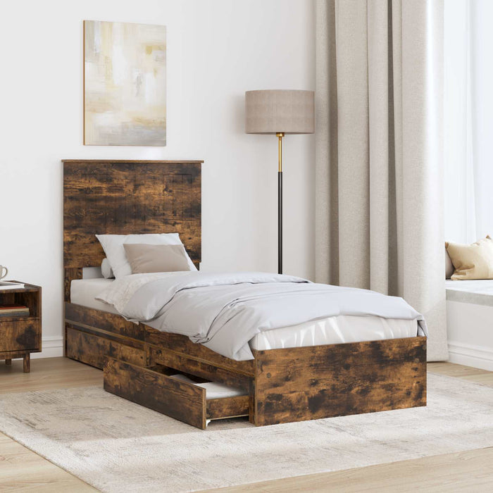 Letto con Contenitore Rovere fumé 75 x 190 cm Legno multistrato 3411261