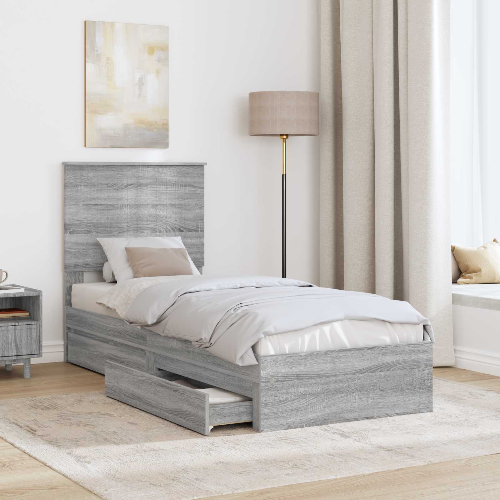Letto con Contenitore con testiera-Struttura Letto con contenitore Grigio Sonoma 75 x 190 cm 700730