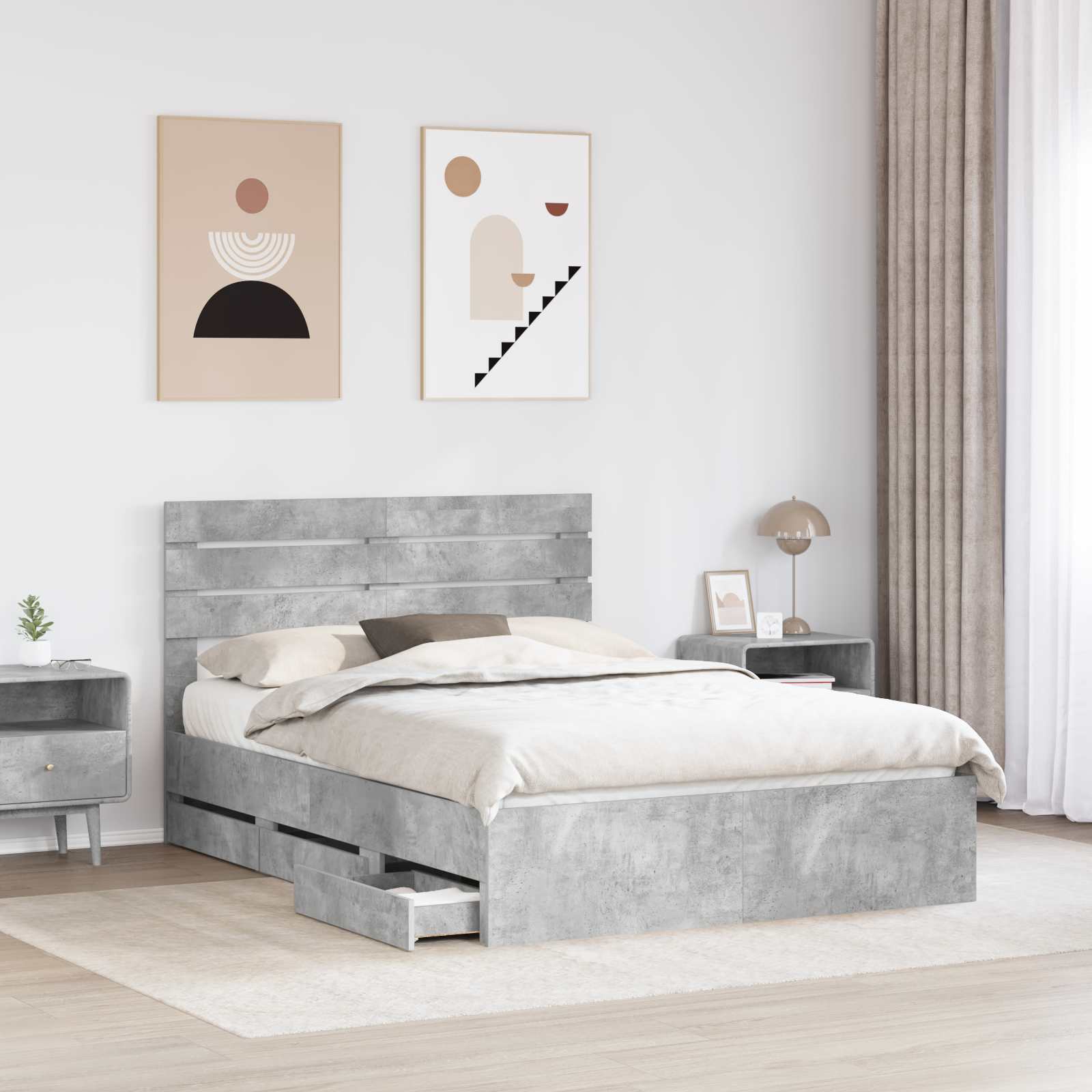 Struttura del letto con cassetto Grigio cemento 150 x 200 cm 3411496