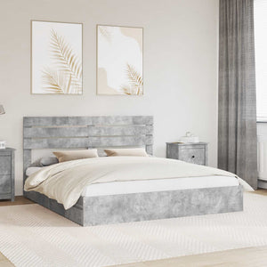Letto con Contenitore con testiera-Struttura Letto con contenitore Grigio cemento 200 x 200 cm 971617