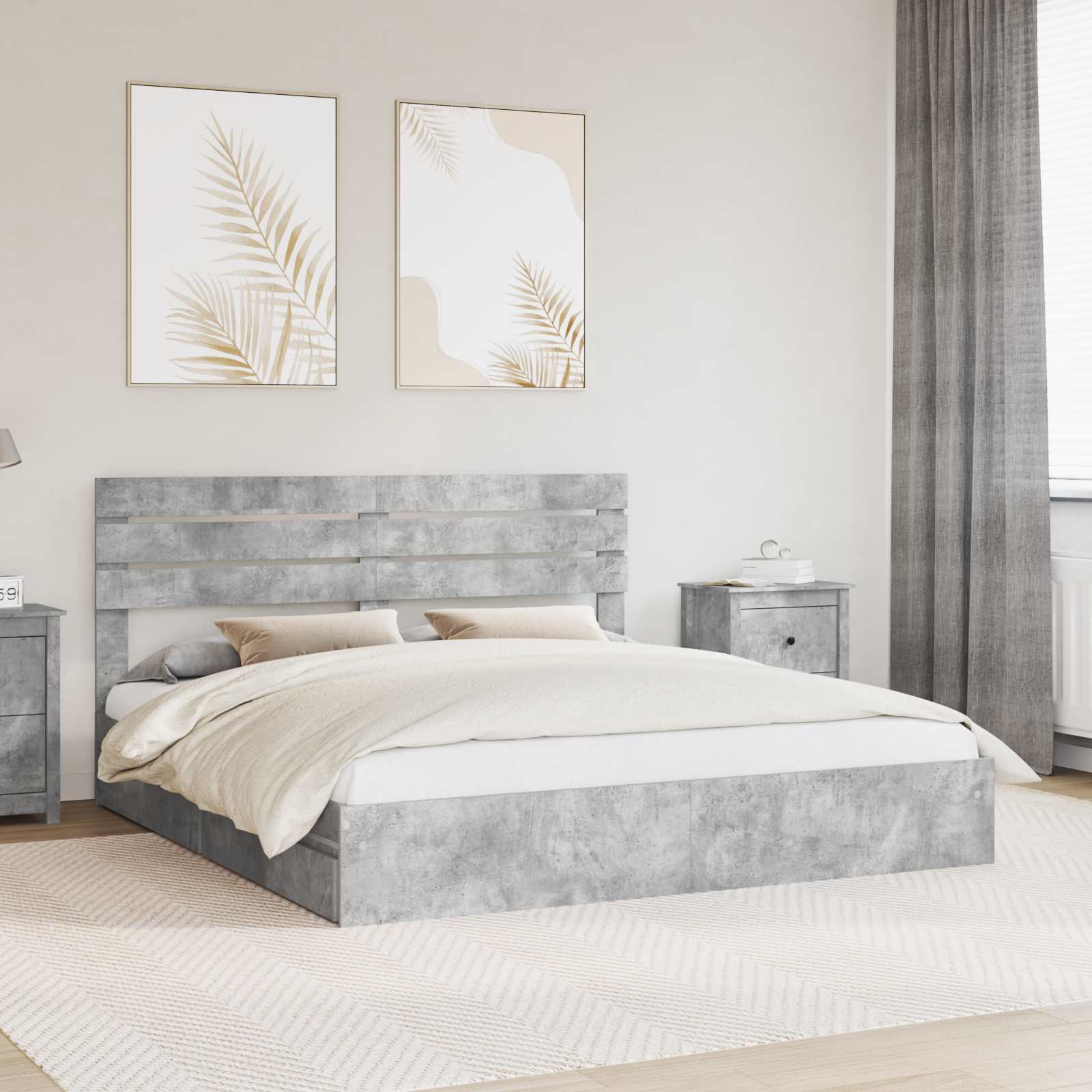 Letto con Contenitore con testiera-Struttura Letto con contenitore Grigio cemento 180 x 200 cm 206209