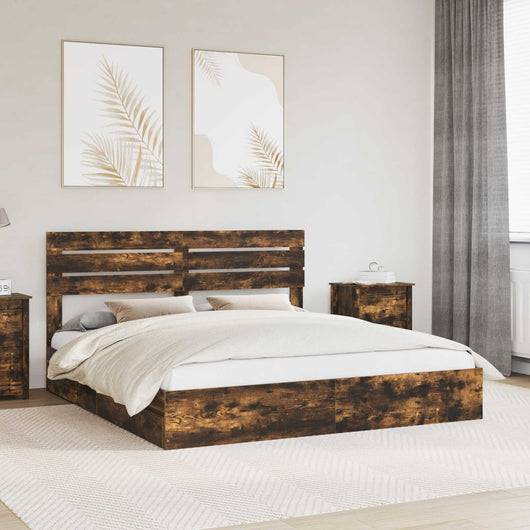 Letto con Contenitore con testiera-Struttura Letto con contenitore Rovere fum¨¦ 180 x 200 cm 796550