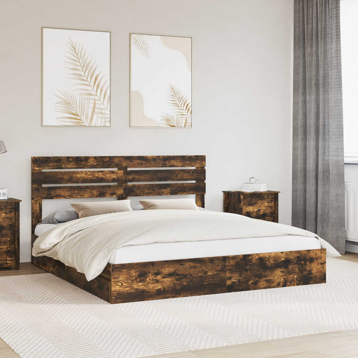 Letto con Contenitore con testiera-Struttura Letto con contenitore Rovere fum¨¦ 180 x 200 cm 796550