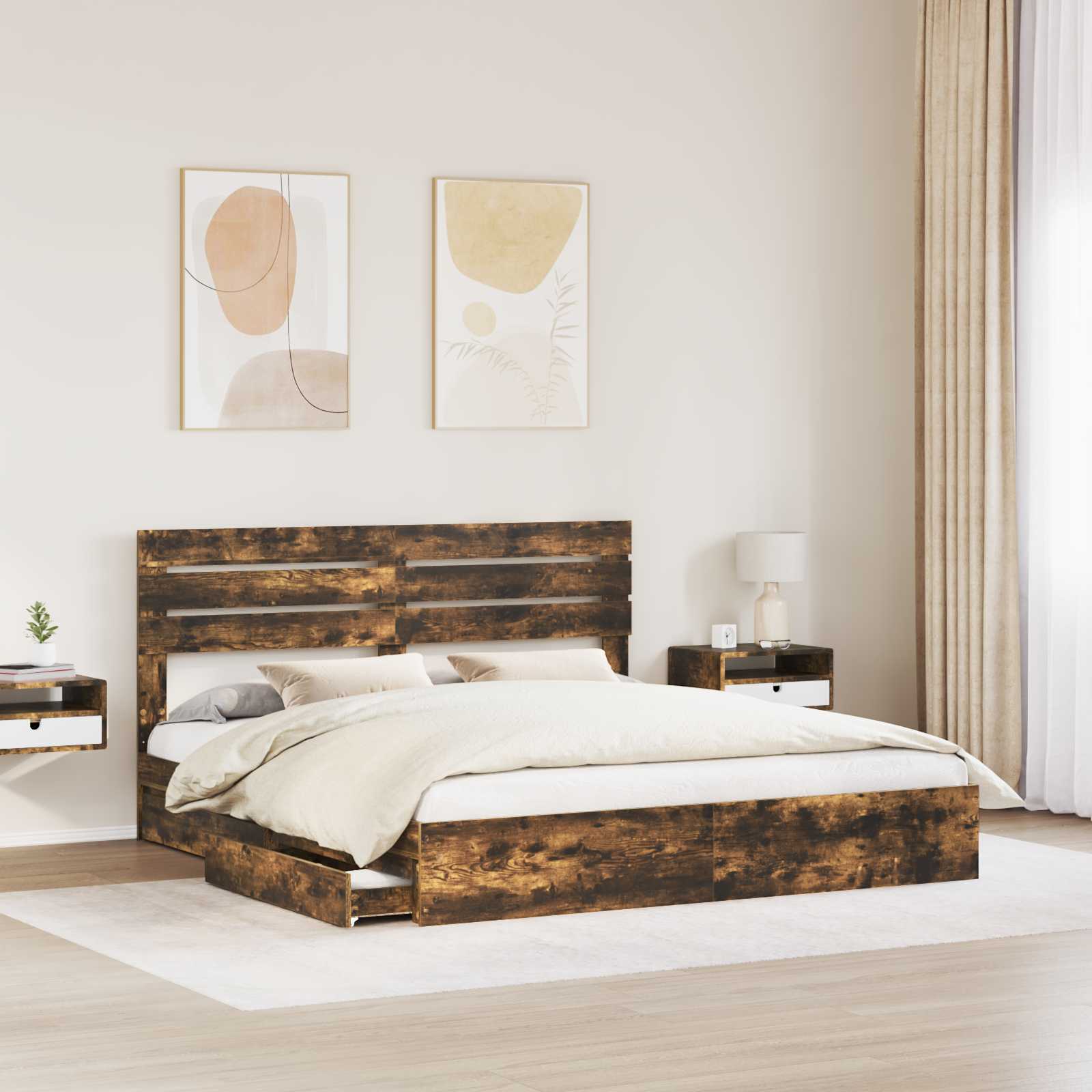 Letto con Contenitore con testiera-Struttura Letto con contenitore Rovere fum¨¦ 180 x 200 cm 796550