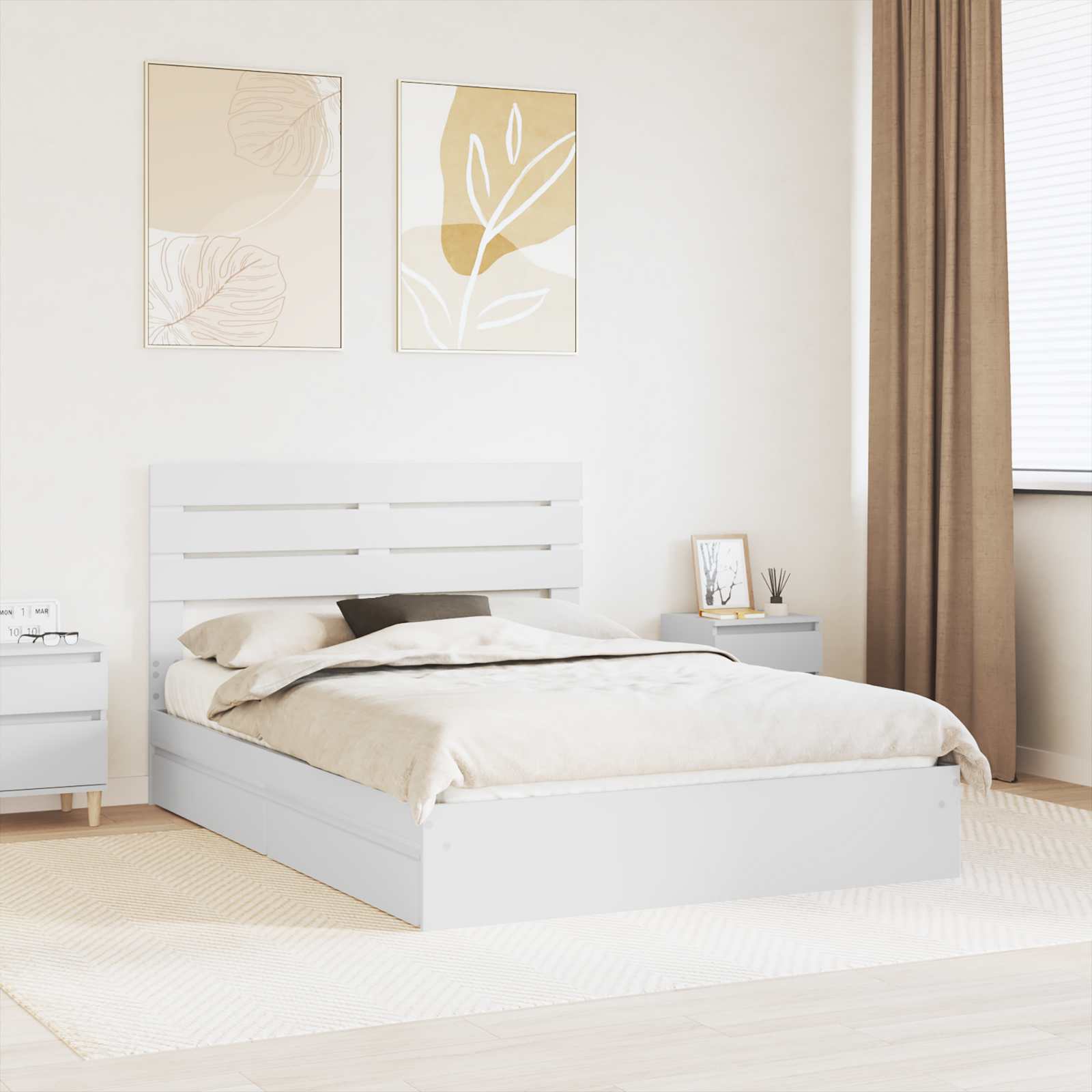 Letto con Contenitore Bianco 140 x 190 cm Legno multistrato 3411569