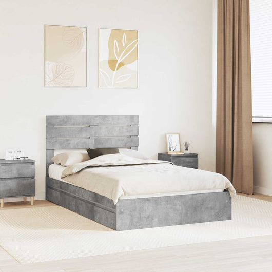 Letto con Contenitore con testiera-Struttura Letto con contenitore Grigio cemento 135 x 190 cm 974737