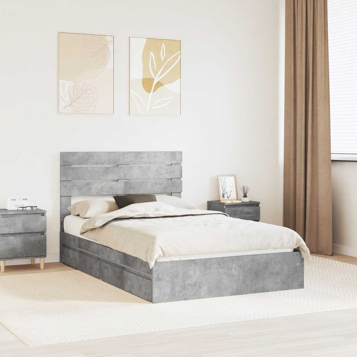 Letto con Contenitore con testiera-Struttura Letto con contenitore Grigio cemento 135 x 190 cm 974737