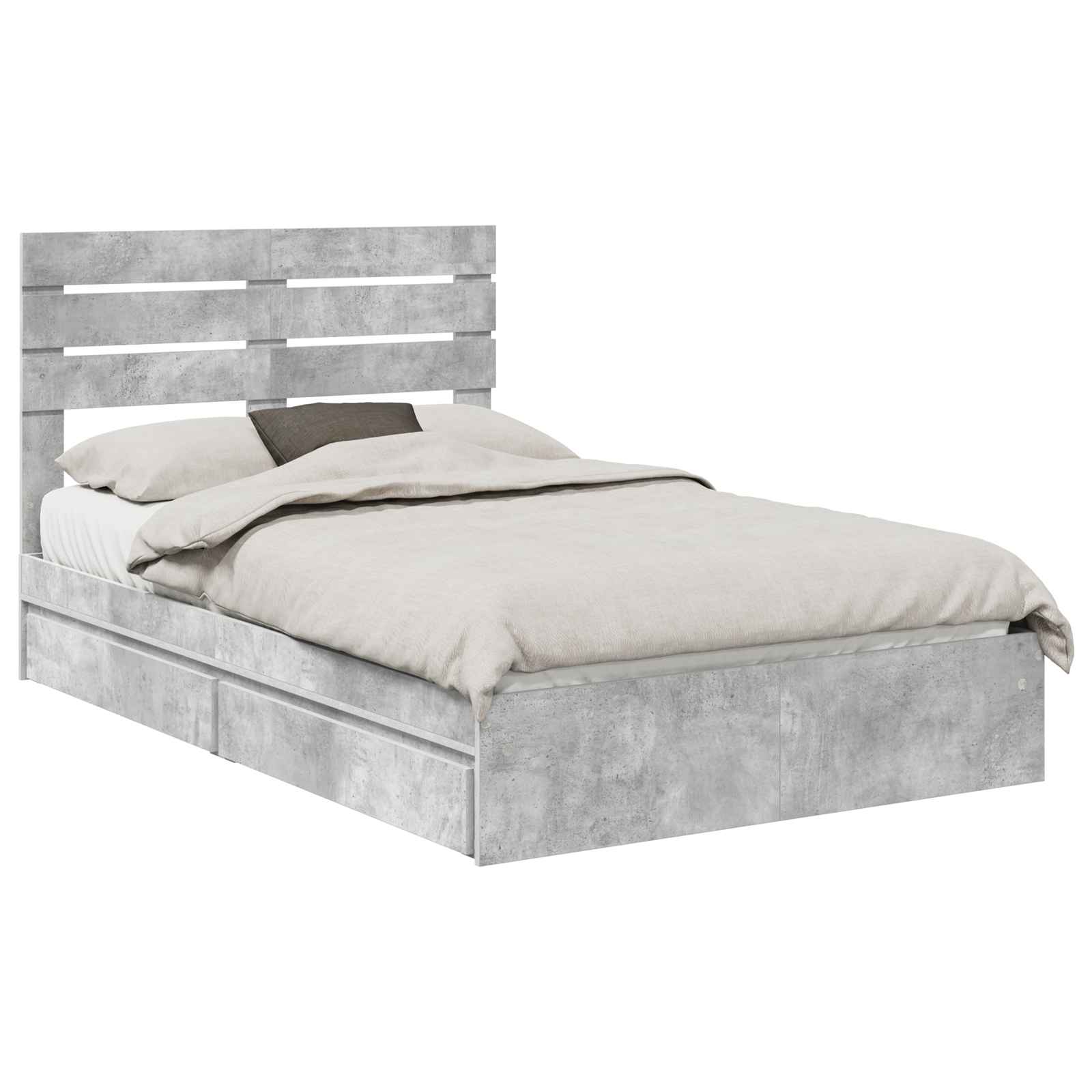 Letto con Contenitore con testiera-Struttura Letto con contenitore Grigio cemento 135 x 190 cm 974737
