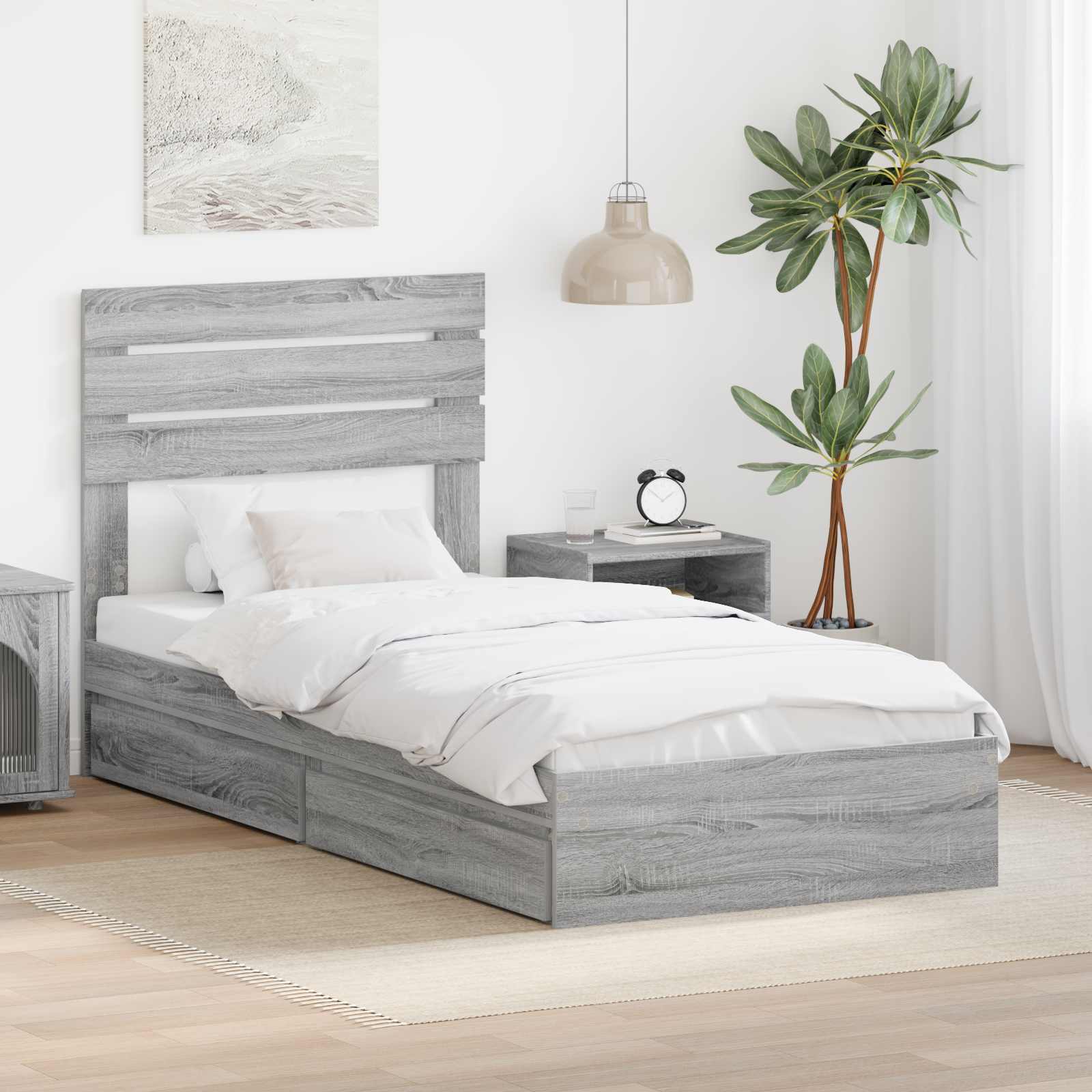Letto con Contenitore con testiera-Struttura Letto con contenitore Grigio Sonoma 75 x 190 cm 392352