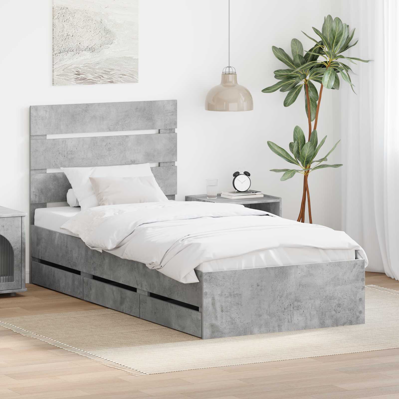 Struttura del letto con cassetto Grigio cemento 90 x 190 cm 3411860