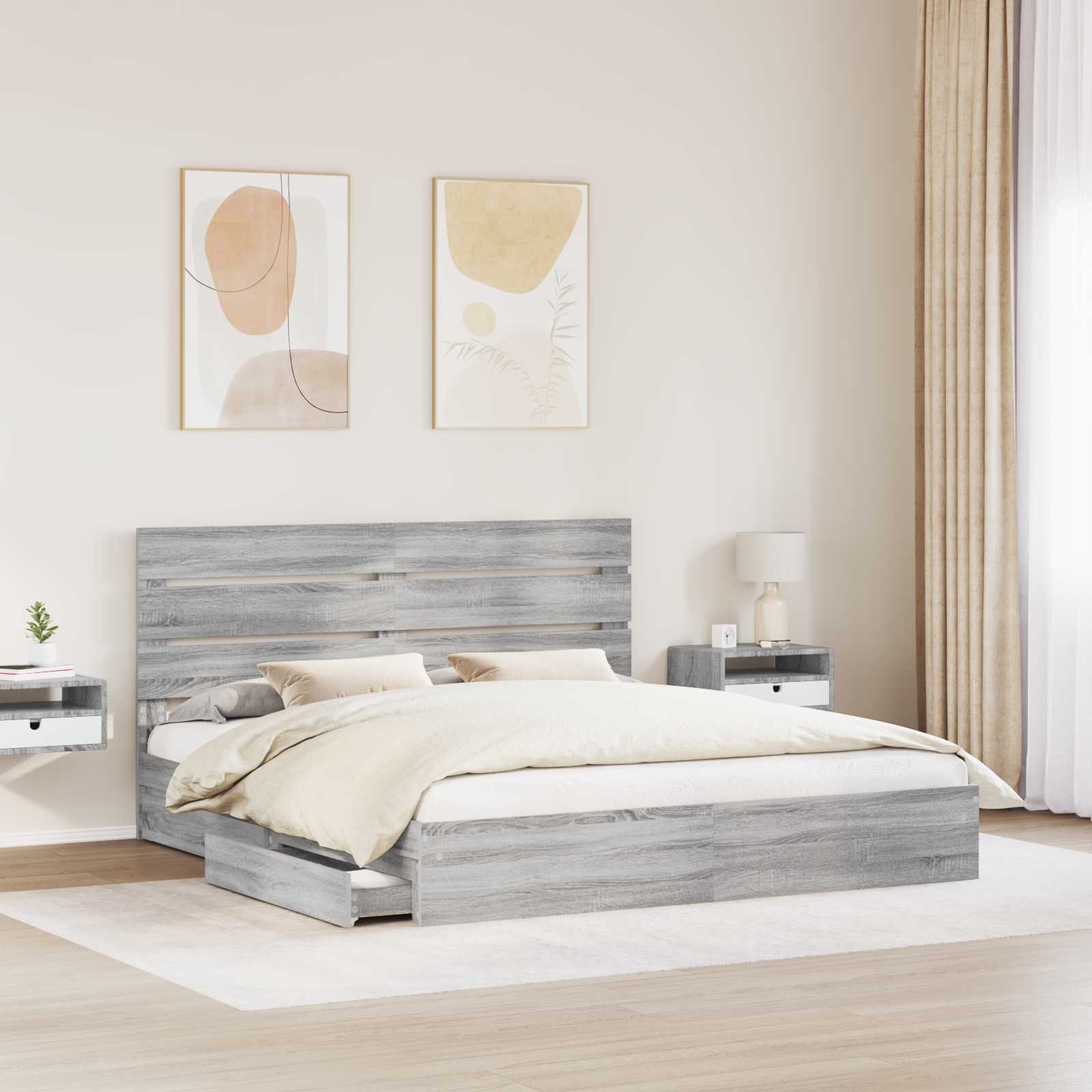 Letto con Contenitore con testiera-Struttura Letto con contenitore Grigio Sonoma 200 x 200 cm 462564