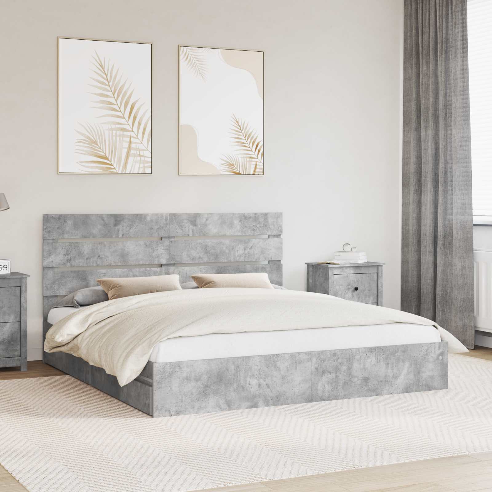 Letto con Contenitore con testiera-Struttura Letto con contenitore Grigio cemento 180 x 200 cm 796047